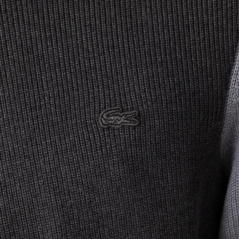 Erkek Regular Fit Uzun Kollu Bisiklet Yaka Renk Bloklu Koyu Gri Triko