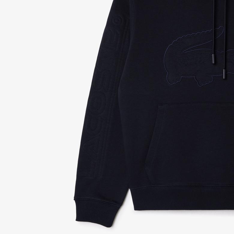 Erkek Relaxed Fit Kapüşonlu Baskılı Siyah Sweatshirt