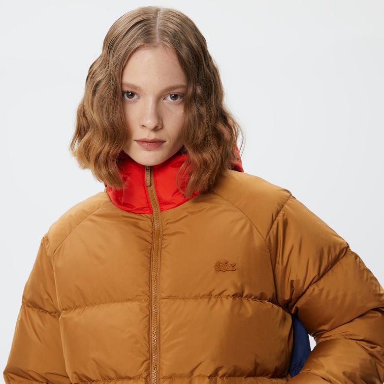 Kadın Kapüşonlu Çift Taraflı Kahverengi Mont