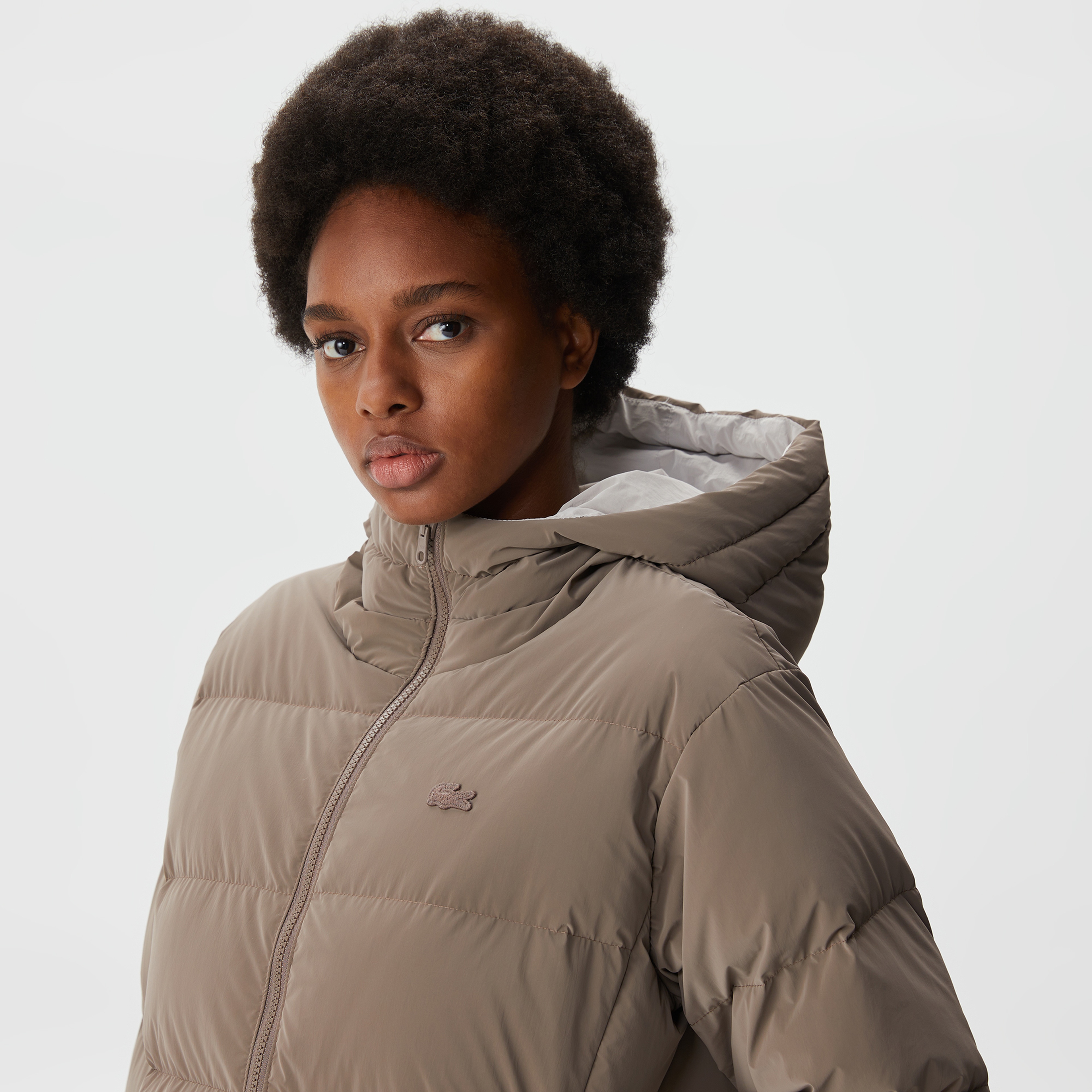 Kadın Kapüşonlu Çift Taraflı Beyaz Şişme Mont