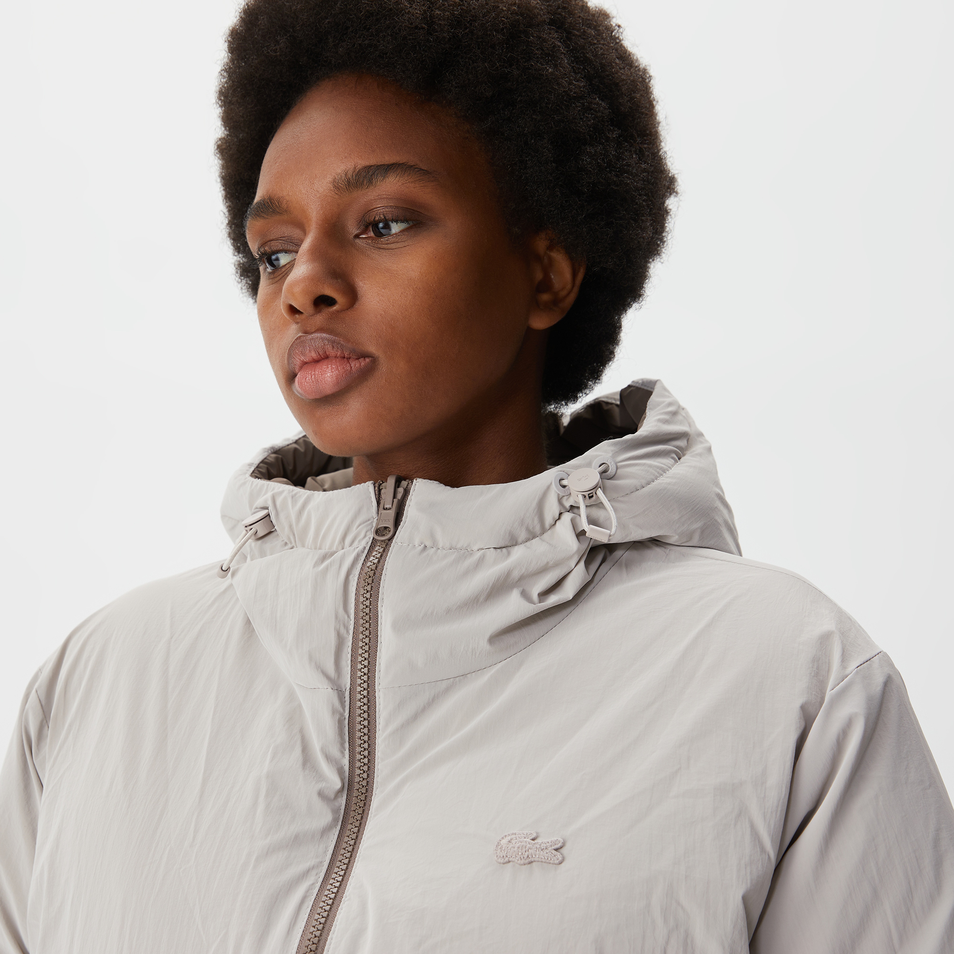 Kadın Kapüşonlu Çift Taraflı Beyaz Şişme Mont