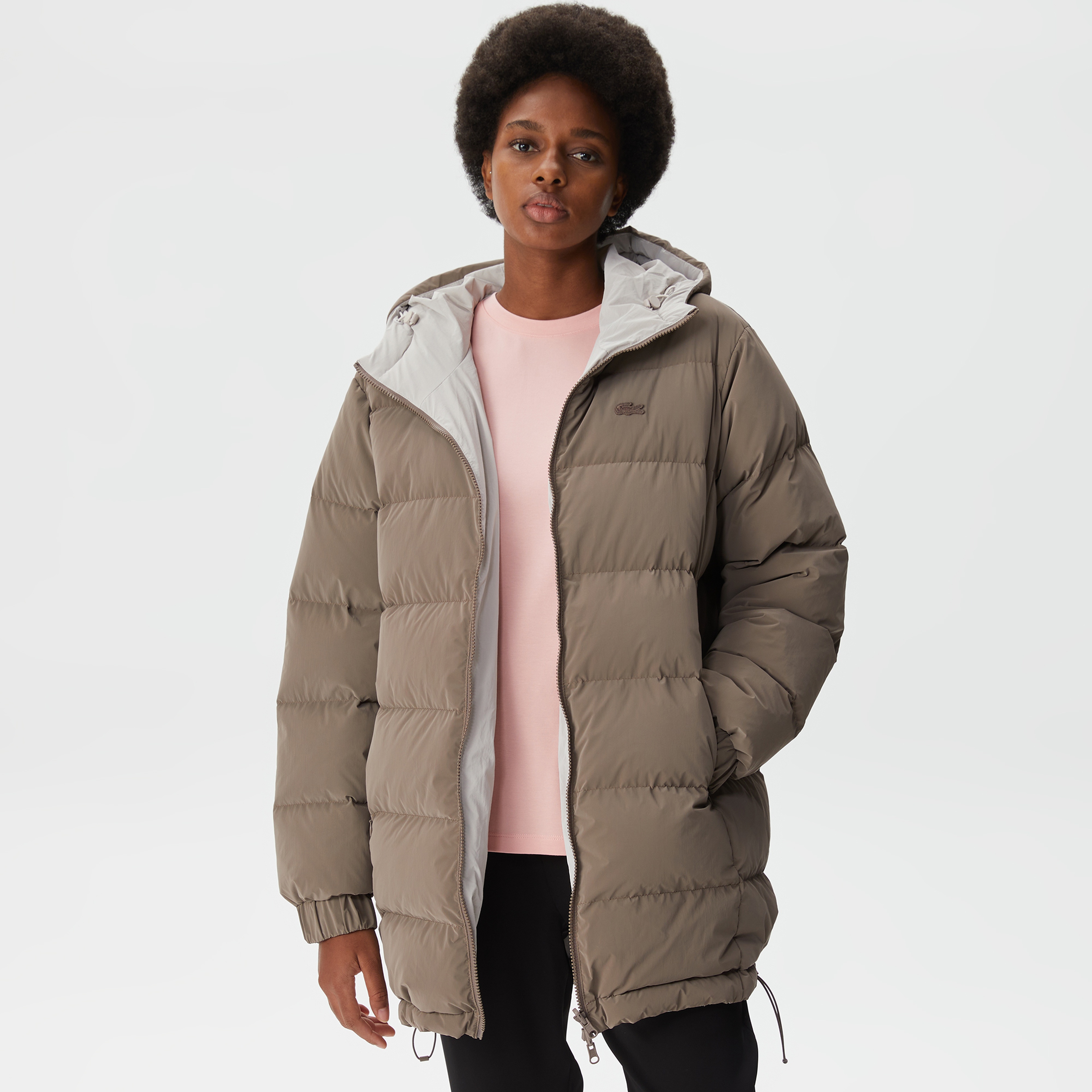 Kadın Kapüşonlu Çift Taraflı Beyaz Şişme Mont