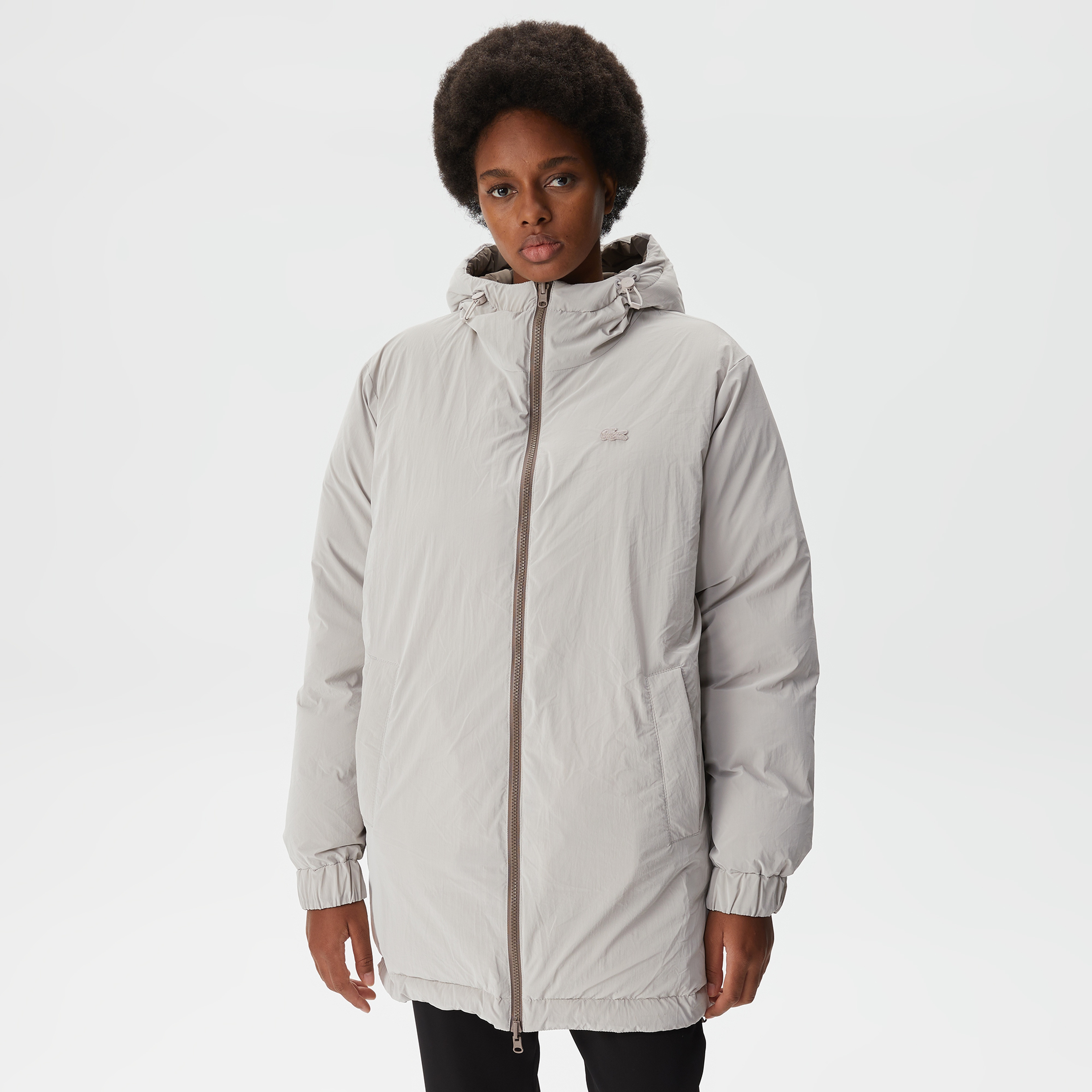 Kadın Kapüşonlu Çift Taraflı Beyaz Şişme Mont