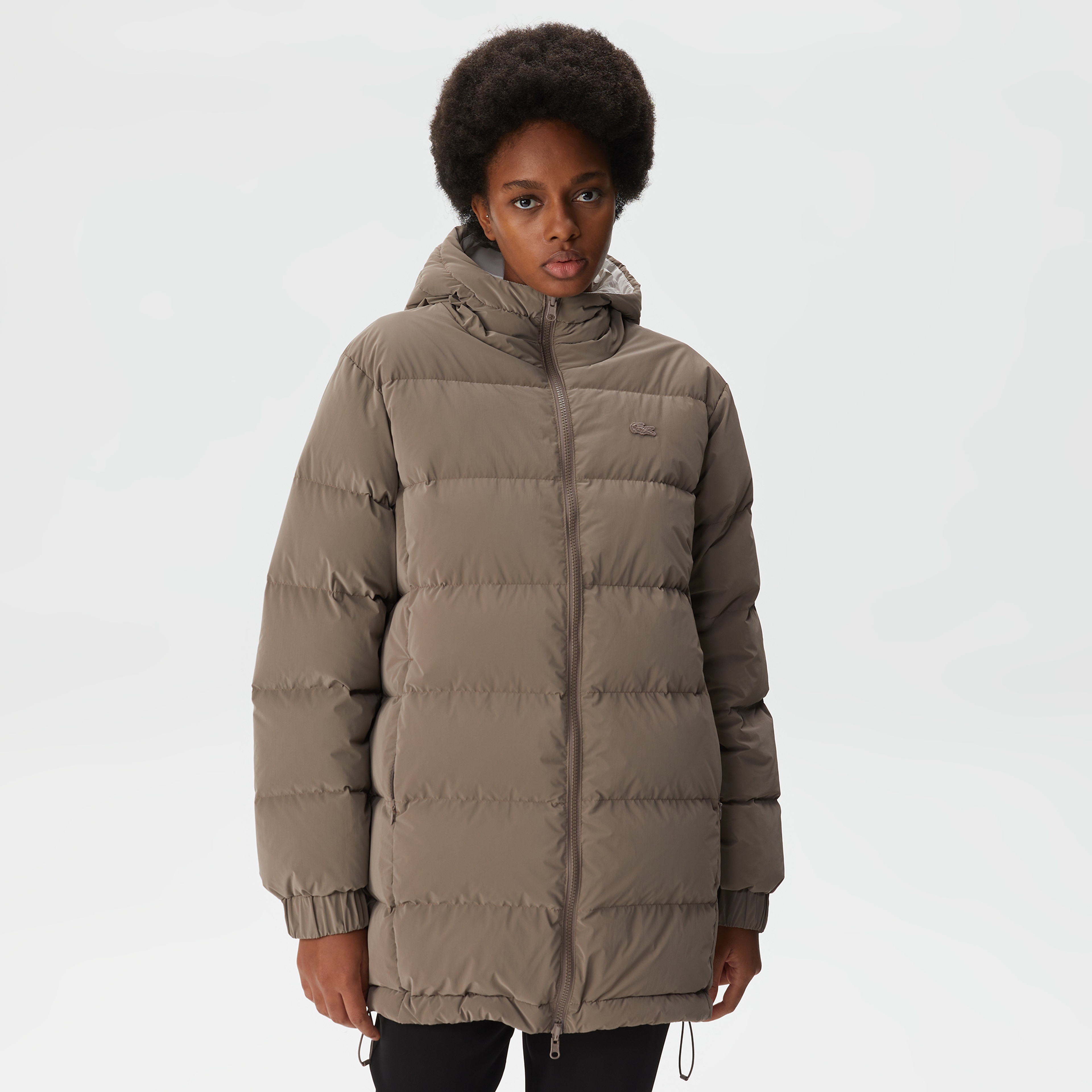 Kadın Kapüşonlu Çift Taraflı Beyaz Şişme Mont