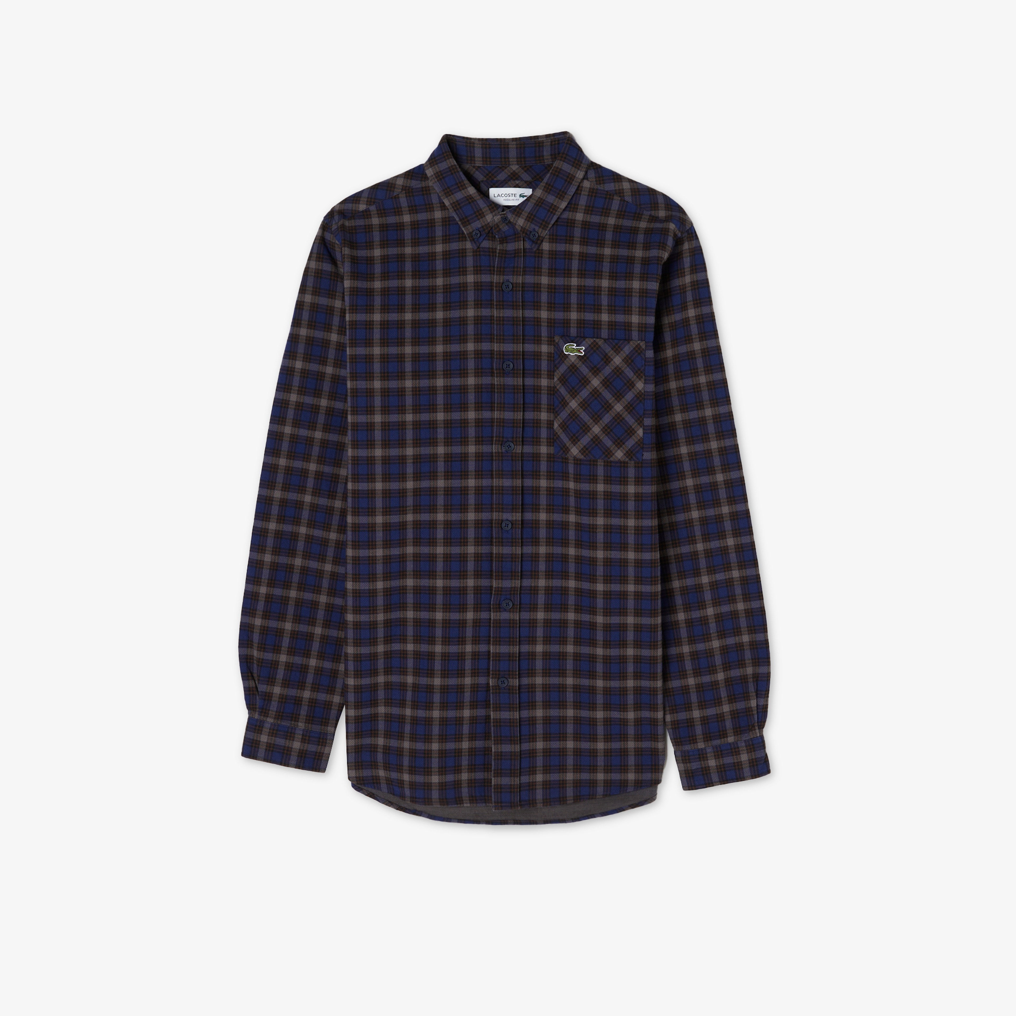 Erkek Regular Fit Düğmeli Yaka Ekose Lacivert Gömlek