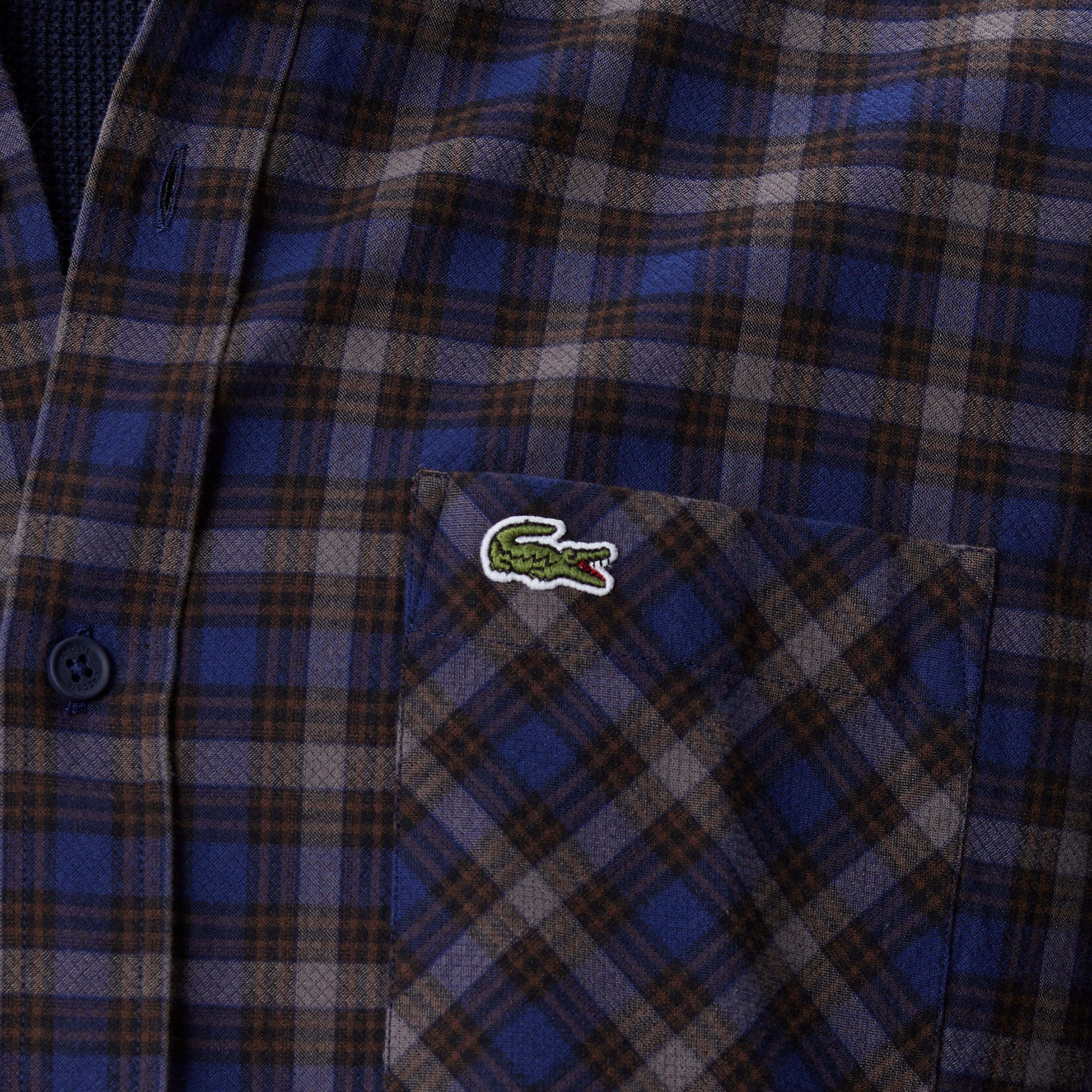 Erkek Regular Fit Düğmeli Yaka Ekose Lacivert Gömlek