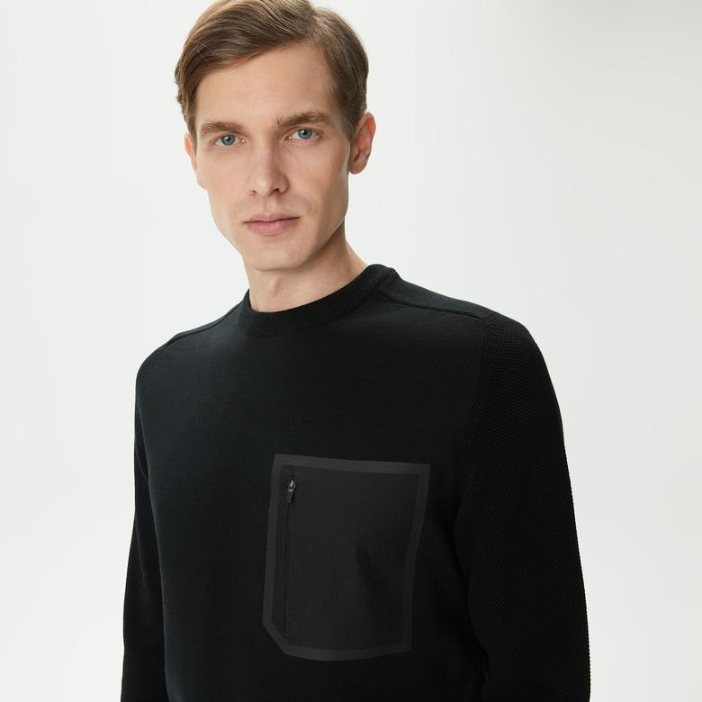 Erkek Regular Fit Bisiklet Yaka Siyah Triko