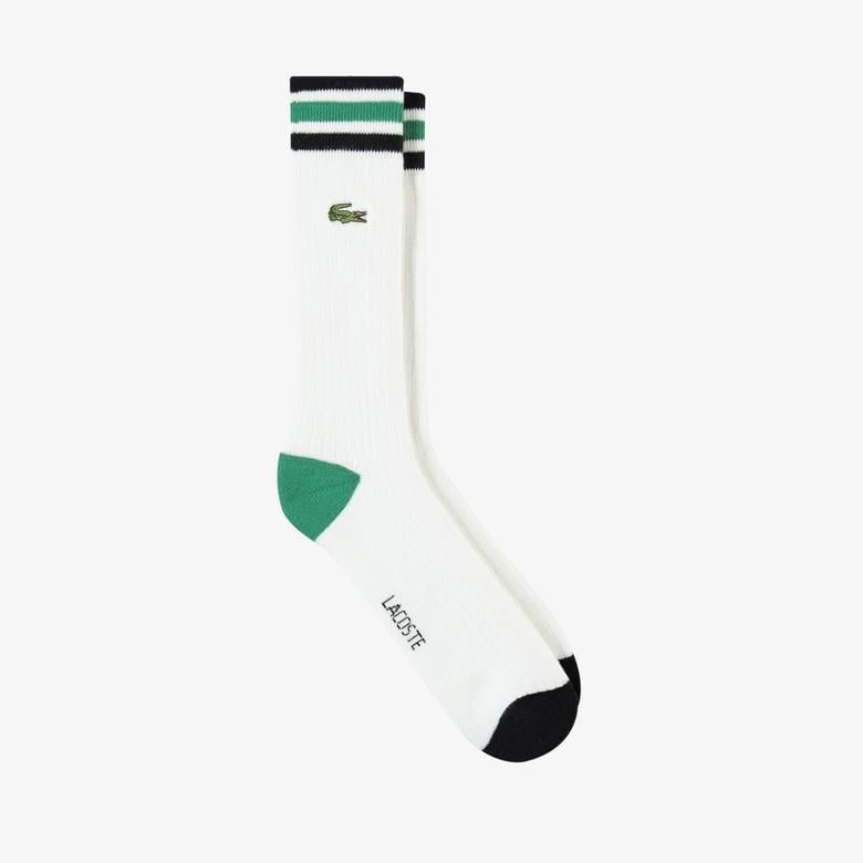 Unisex Çizgili Beyaz Çorap