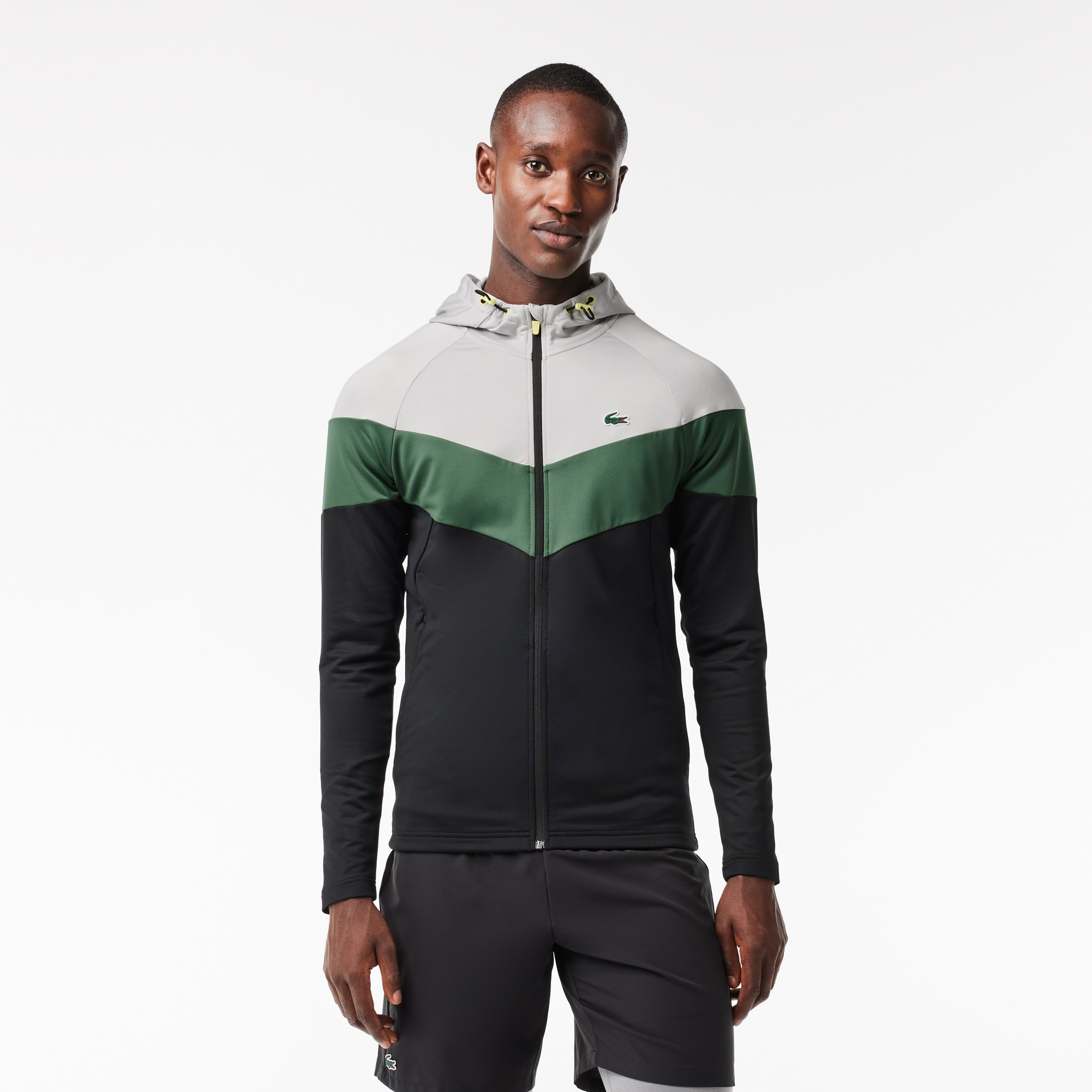 Active Erkek Kapüşonlu Renk Bloklu Siyah Sweatshirt