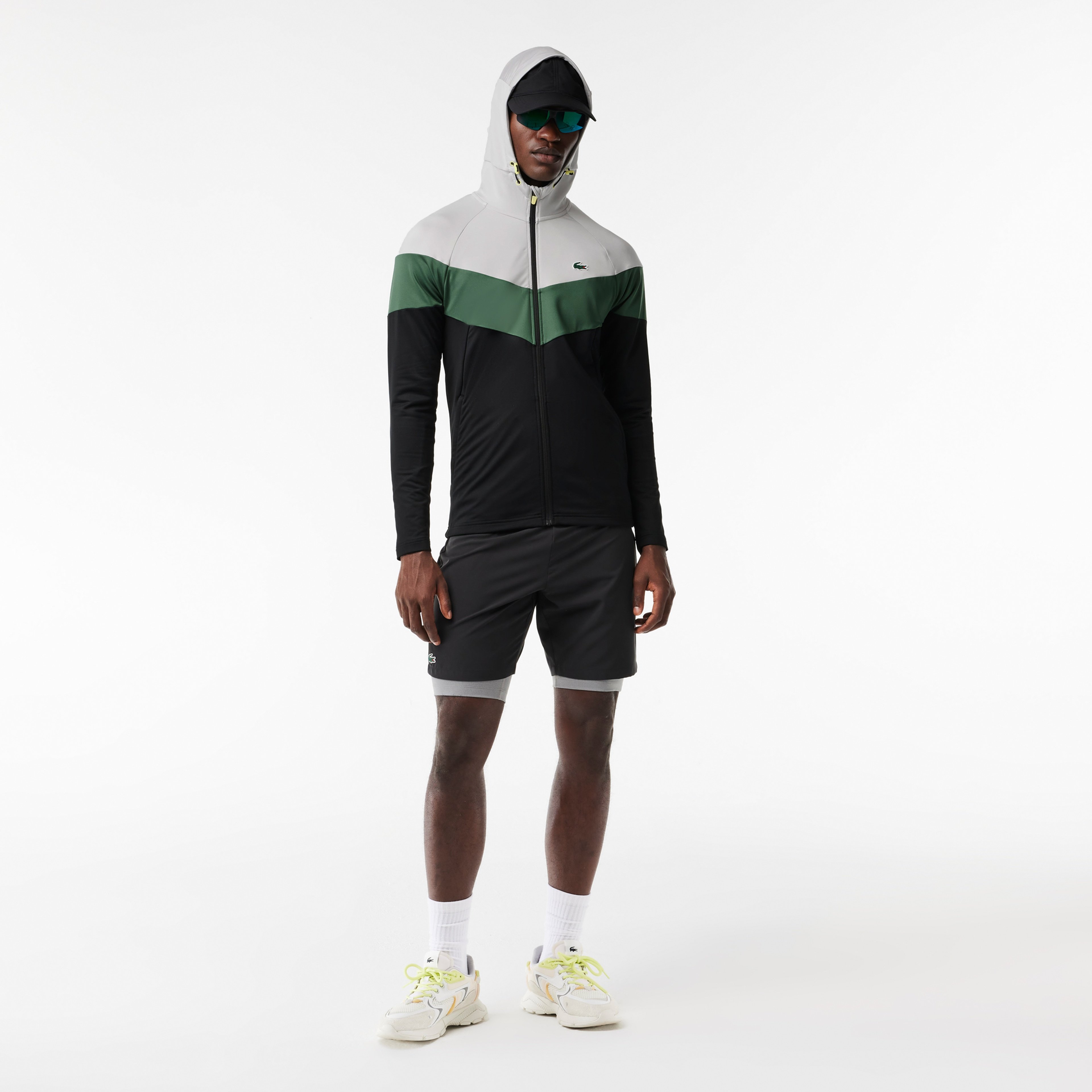 Active Erkek Kapüşonlu Renk Bloklu Siyah Sweatshirt