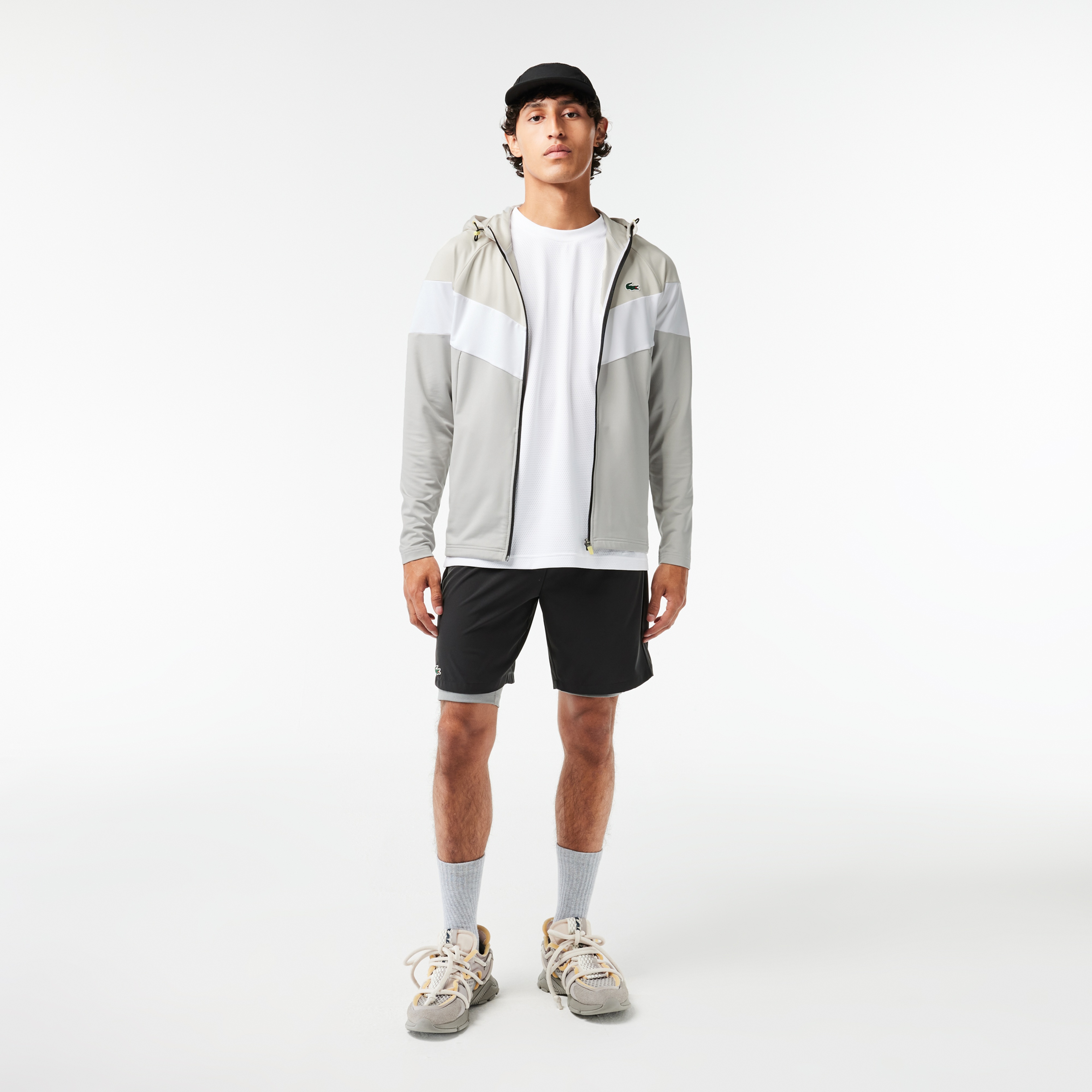 Active Erkek Kapüşonlu Renk Bloklu Gri Sweatshirt