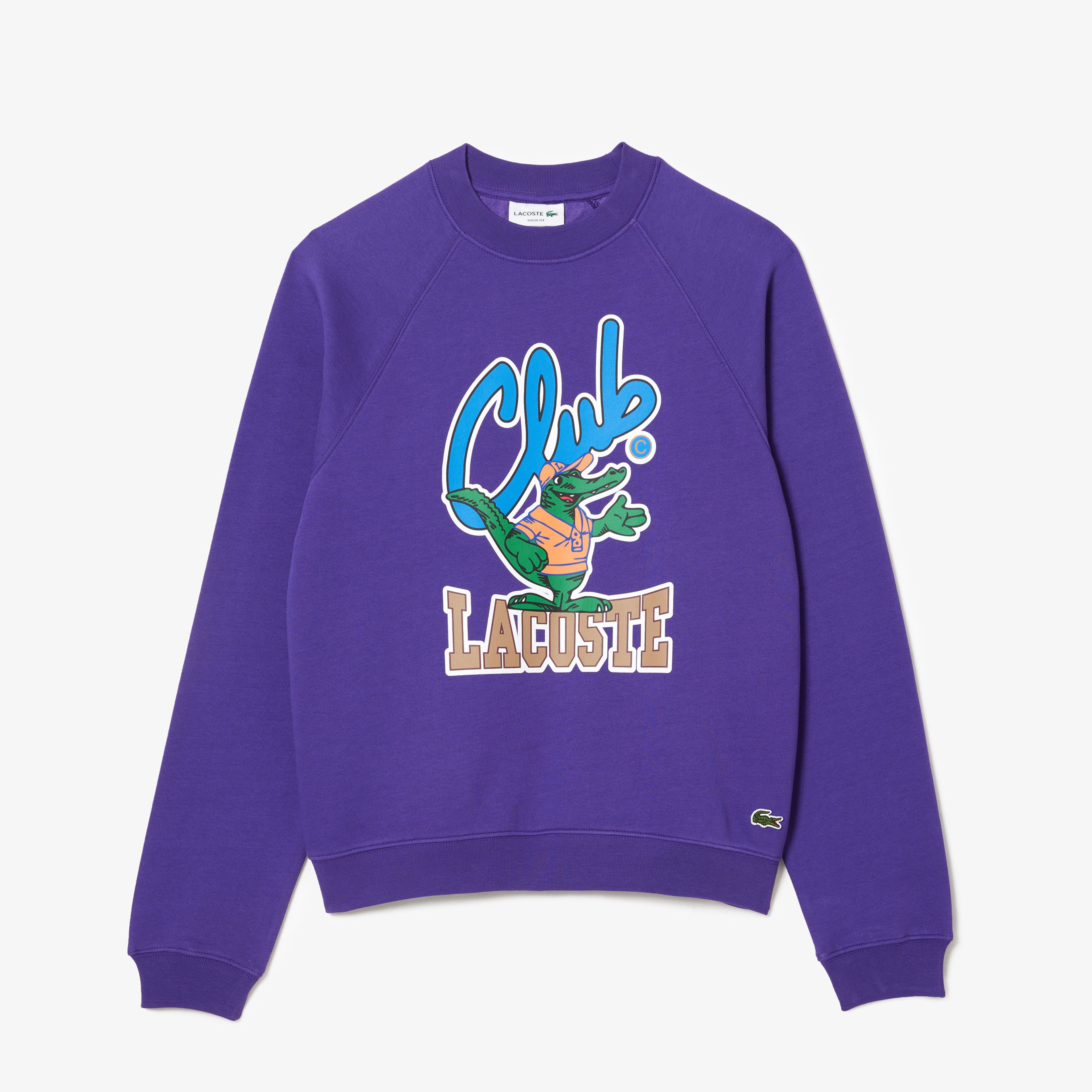 Unisex Loose Fit Bisiklet Yaka Baskılı Mor Sweatshirt