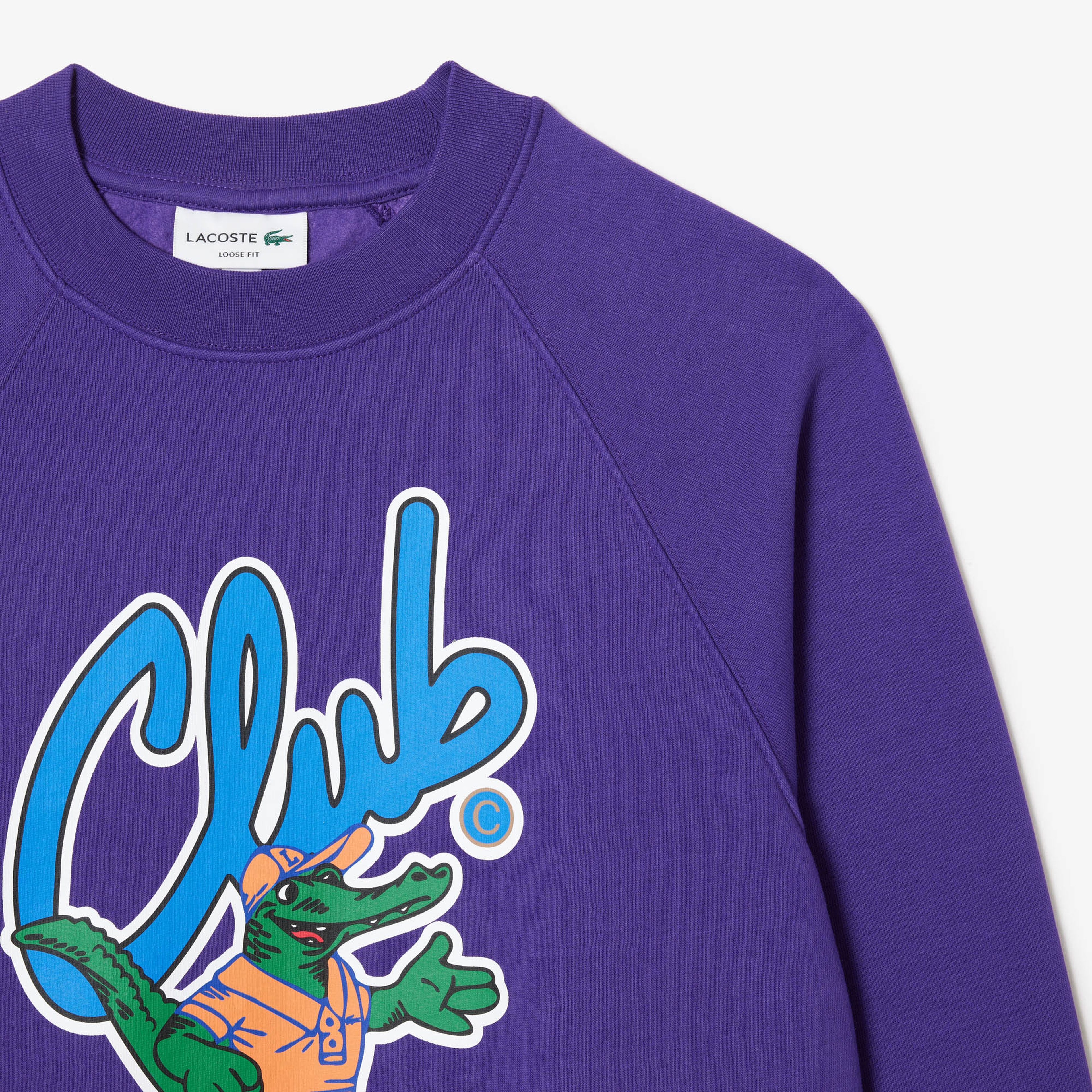 Unisex Loose Fit Bisiklet Yaka Baskılı Mor Sweatshirt