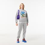 Unisex Loose Fit Bisiklet Yaka Baskılı Gri Sweatshirt