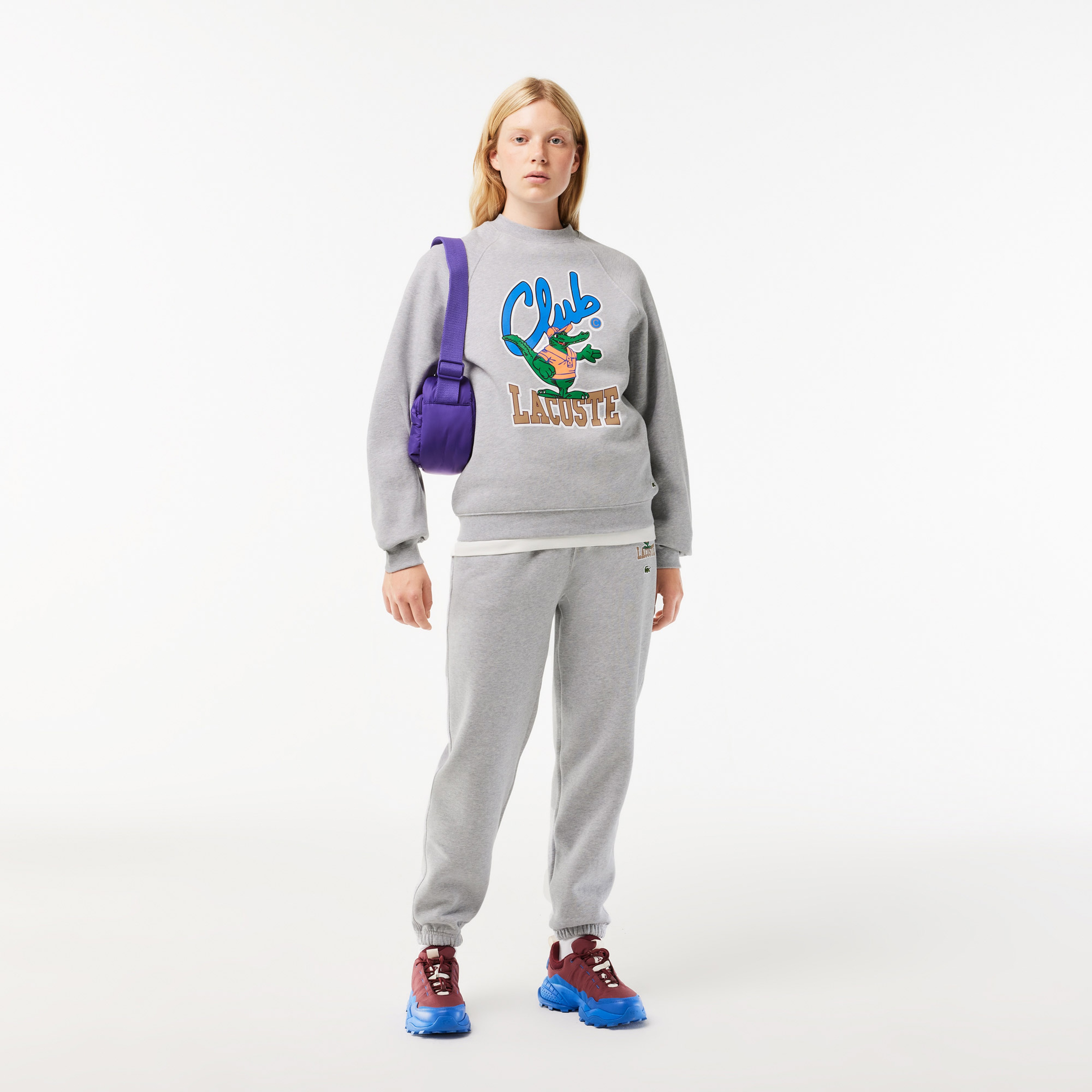 Unisex Loose Fit Bisiklet Yaka Baskılı Gri Sweatshirt