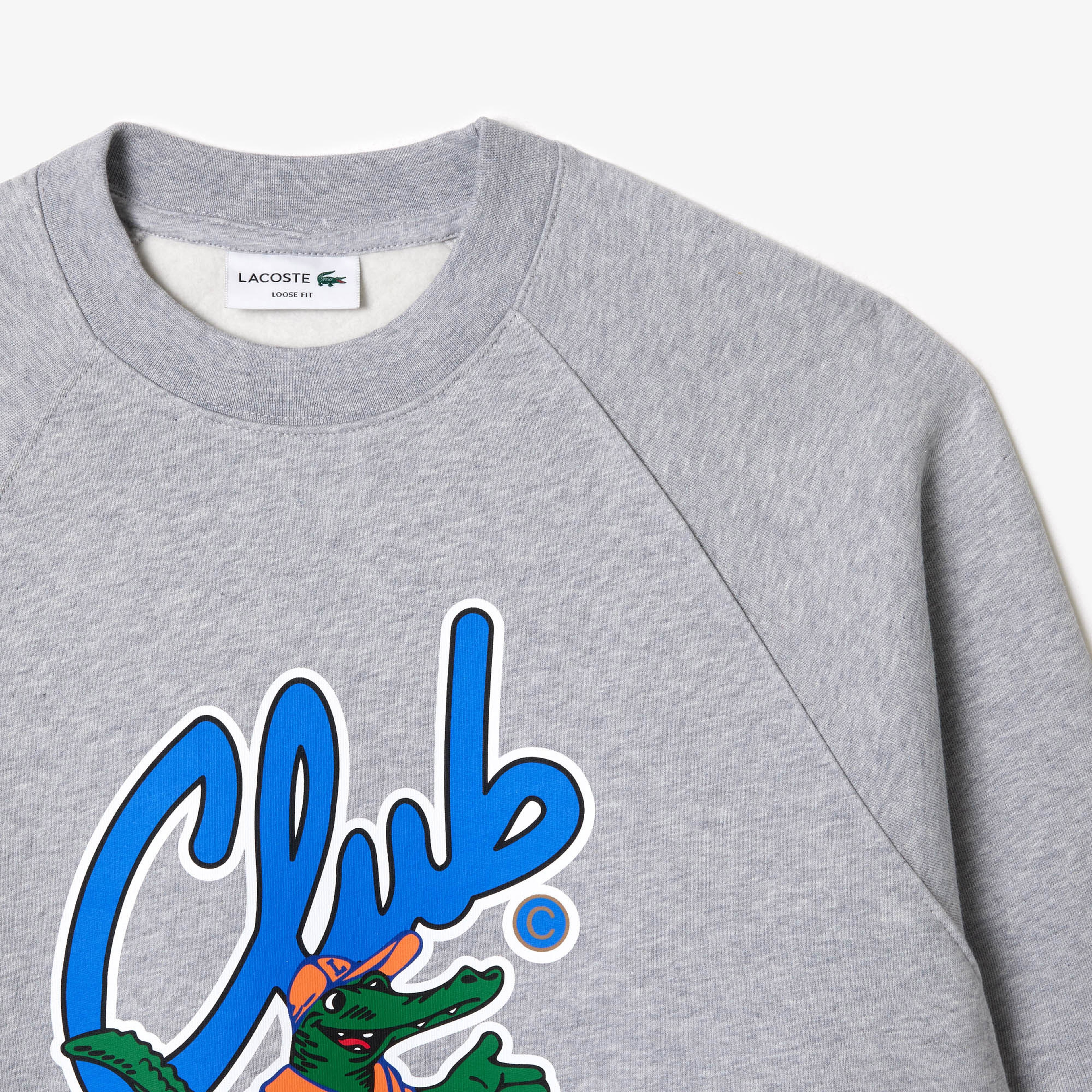 Unisex Loose Fit Bisiklet Yaka Baskılı Gri Sweatshirt