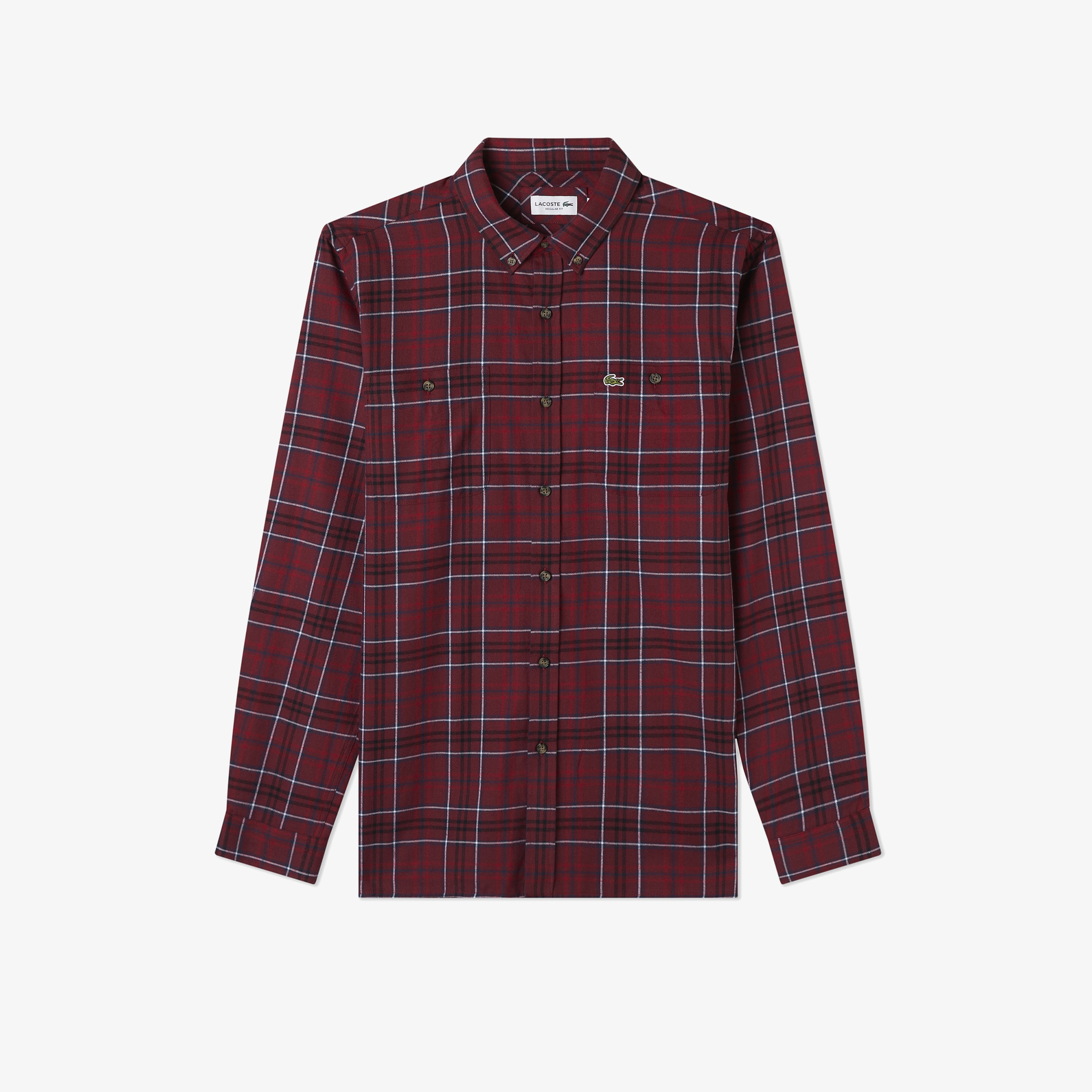 Erkek Regular Fit Düğmeli Yaka Ekose Bordo Gömlek