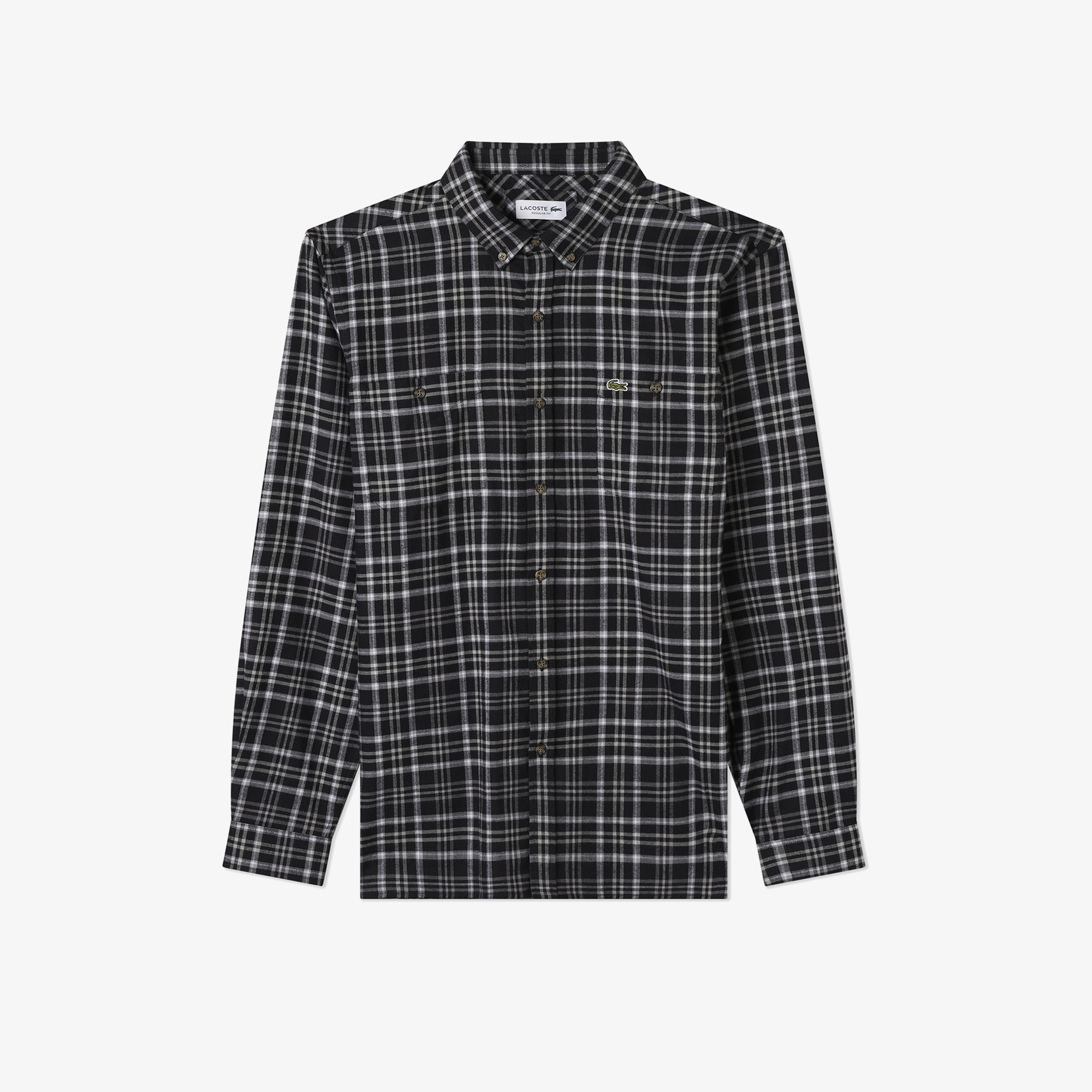 Erkek Regular Fit Düğmeli Yaka Ekose Siyah Gömlek