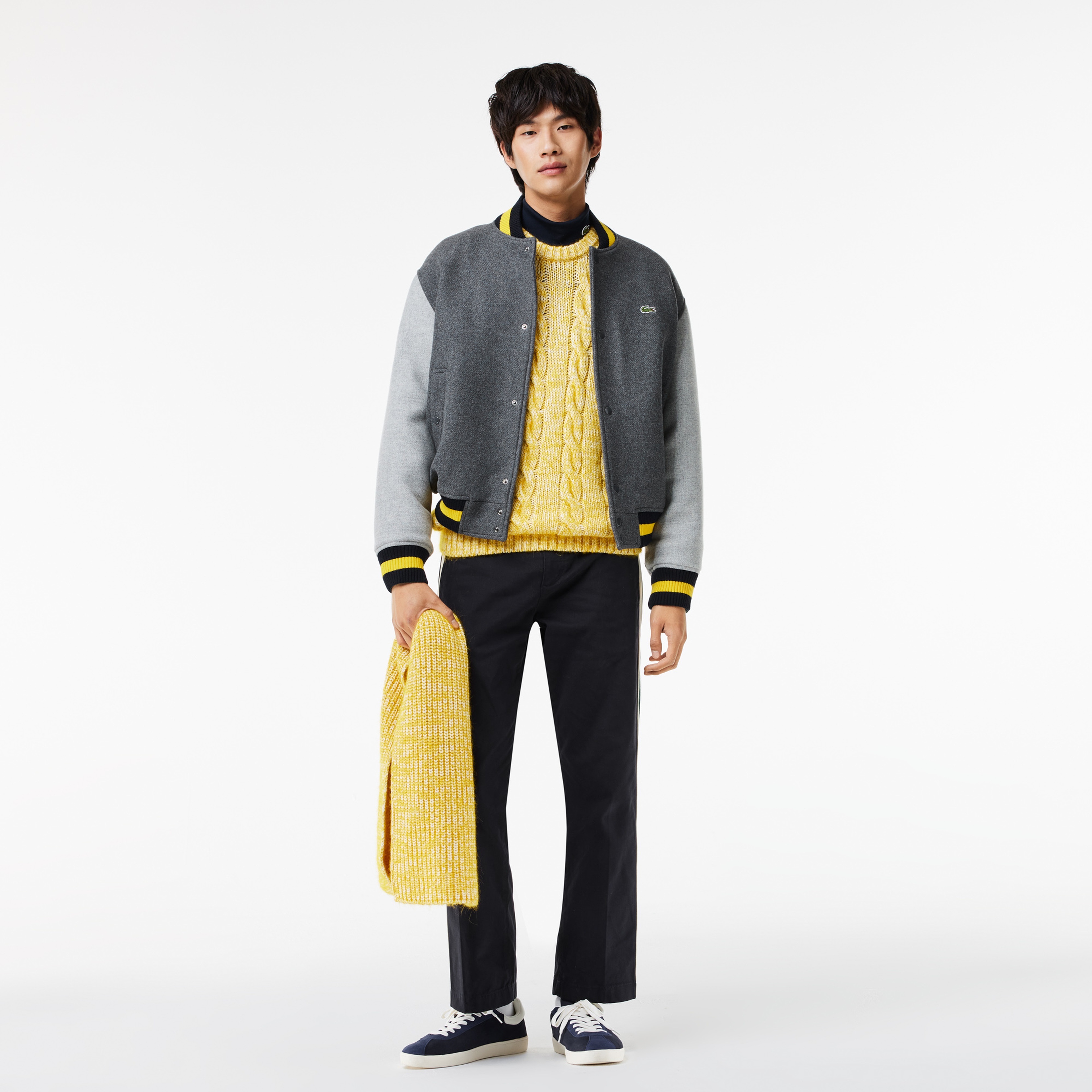 Erkek Hakim Yaka Renk Bloklu Gri Mont