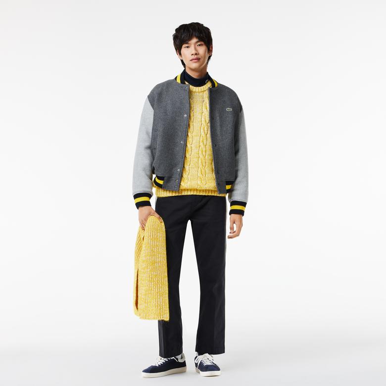 Erkek Hakim Yaka Renk Bloklu Gri Mont