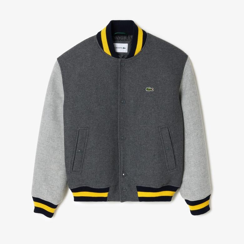 Erkek Hakim Yaka Renk Bloklu Gri Mont