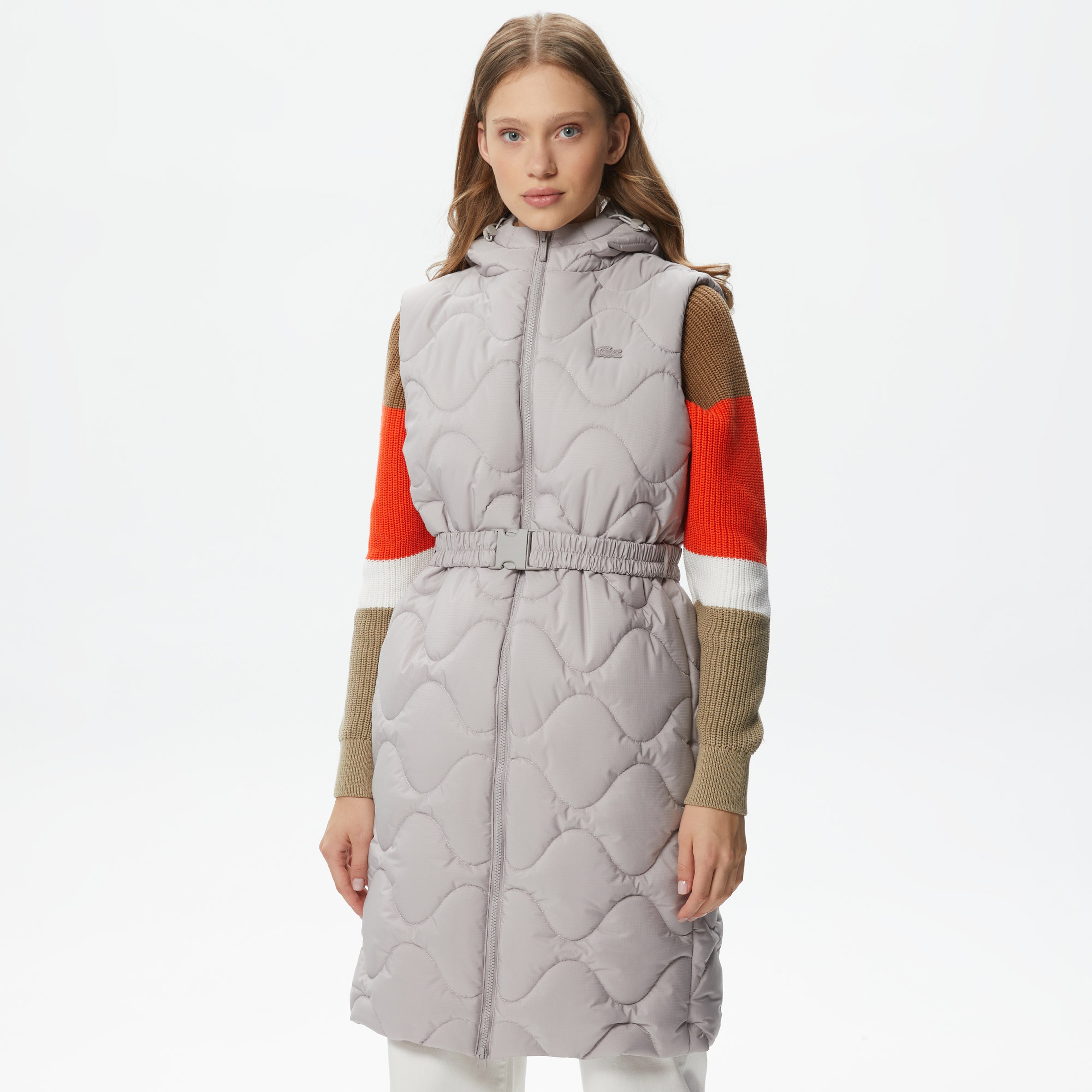 Kadın Kapüşonlu Kapitone Beyaz Yelek