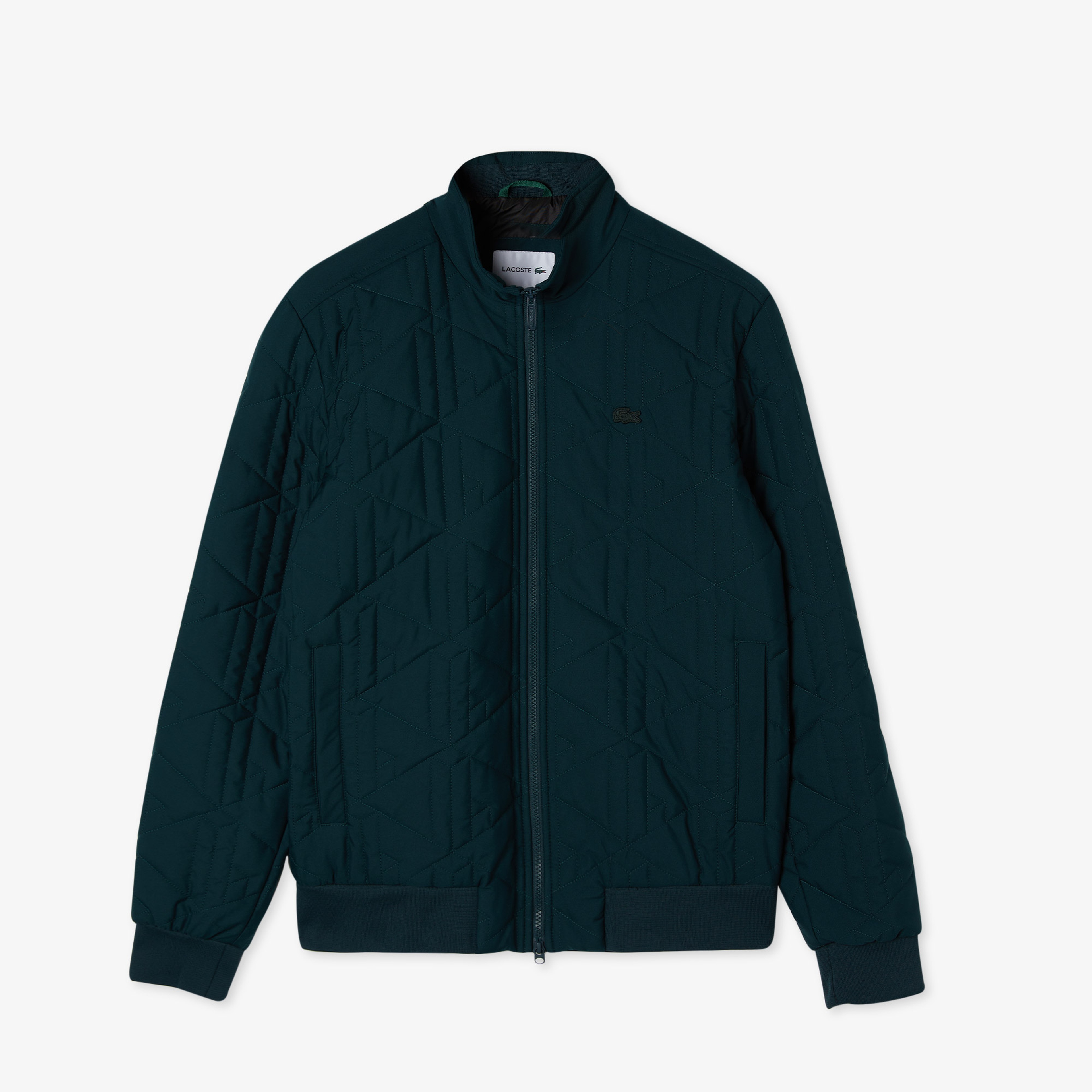 Erkek Dik Yaka Monogram Yeşil Mont