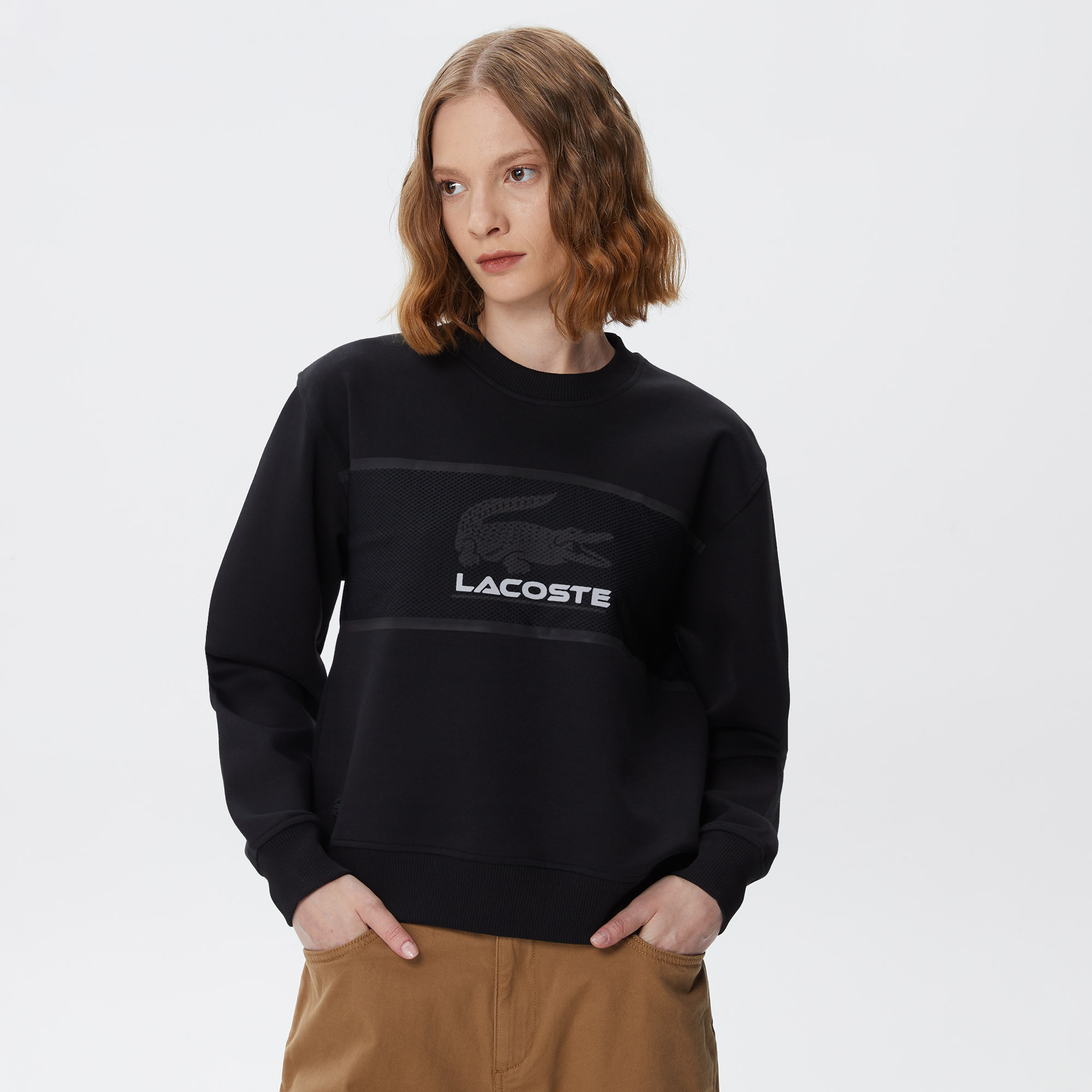 Kadın Relaxed Fit Bisiklet Yaka Baskılı Siyah Sweatshirt