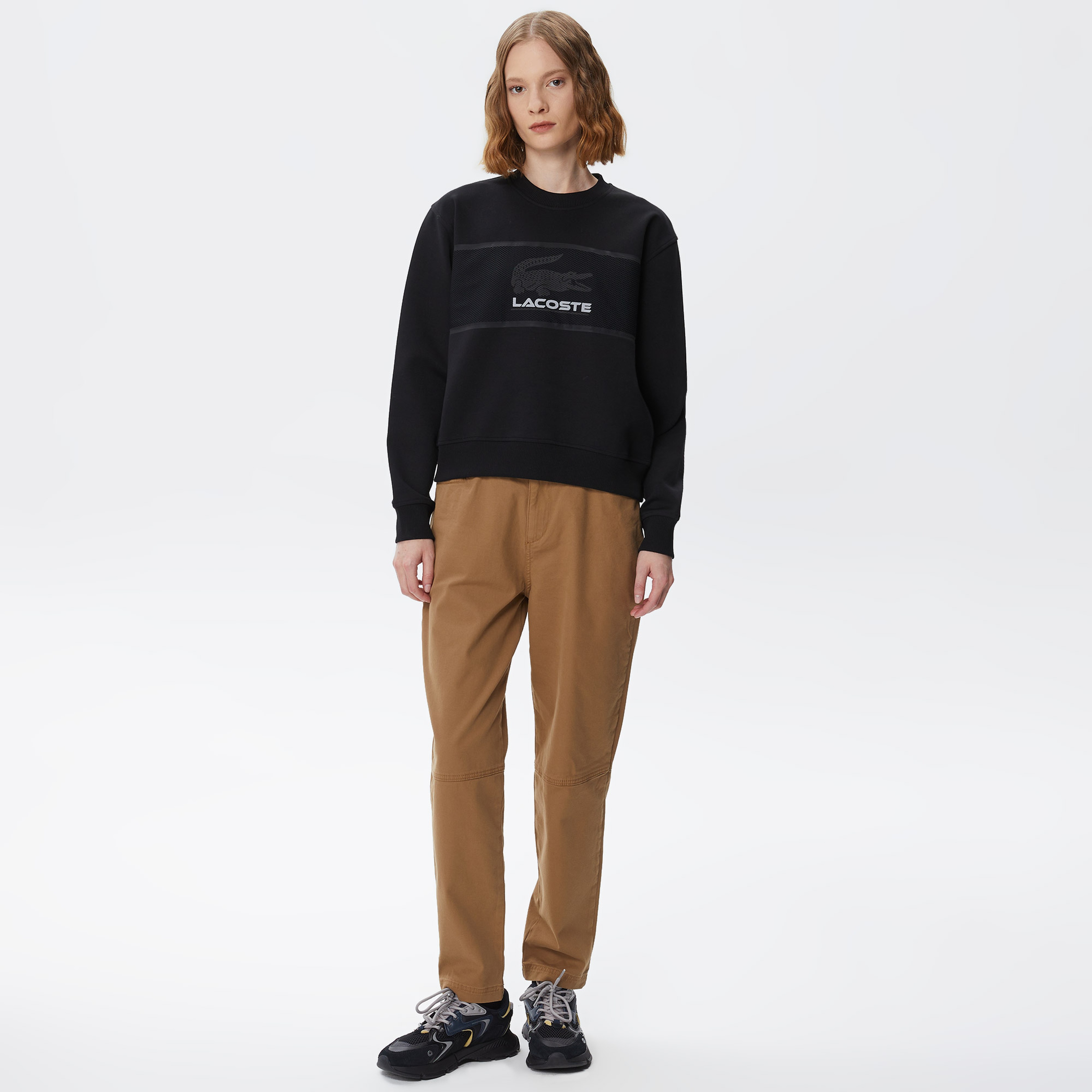 Kadın Relaxed Fit Bisiklet Yaka Baskılı Siyah Sweatshirt