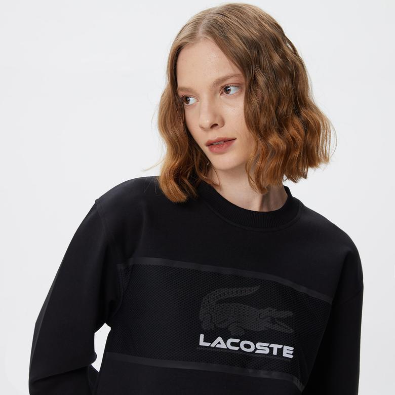 Kadın Relaxed Fit Bisiklet Yaka Baskılı Siyah Sweatshirt