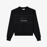 Kadın Relaxed Fit Bisiklet Yaka Baskılı Siyah Sweatshirt