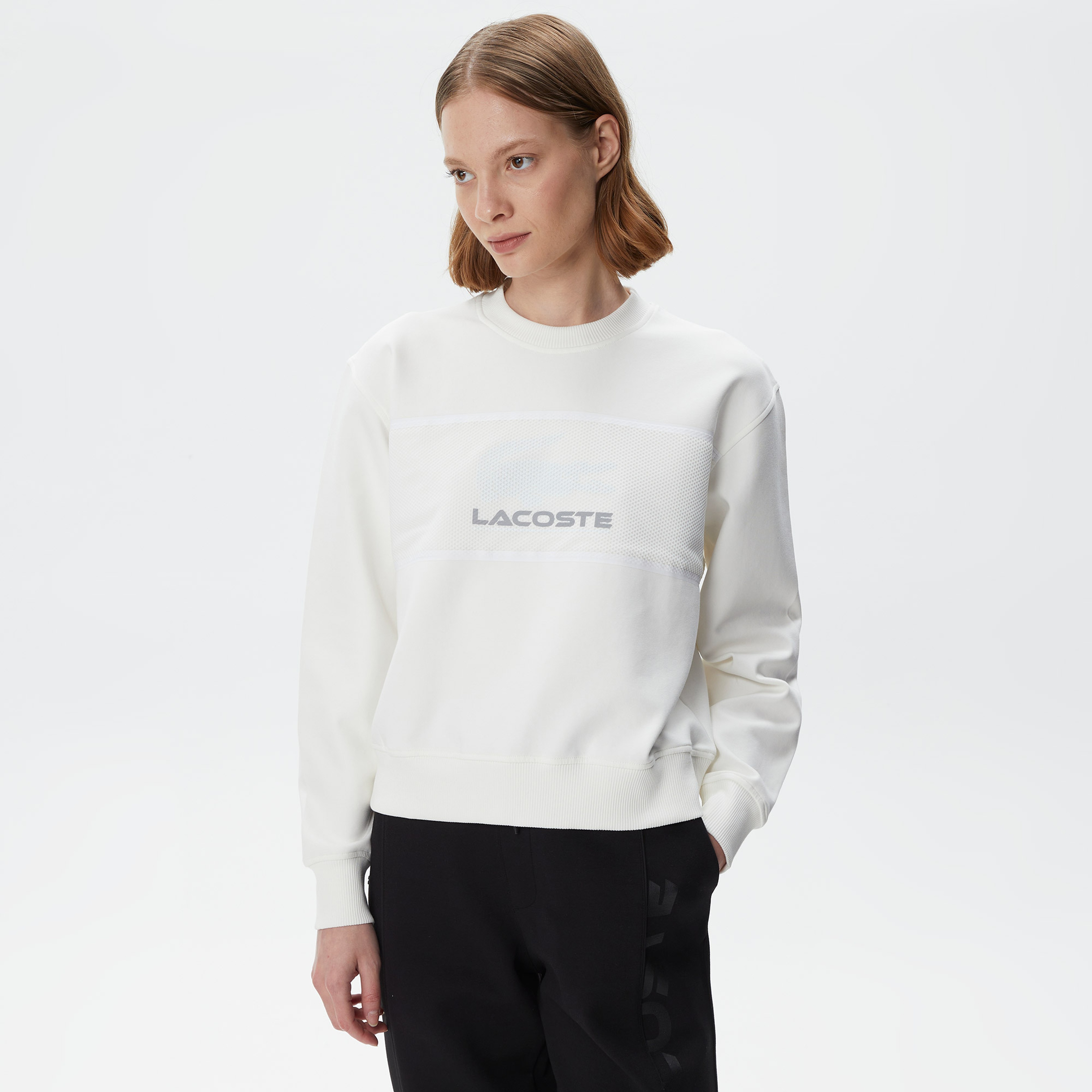 Kadın Relaxed Fit Bisiklet Yaka Baskılı Beyaz Sweatshirt