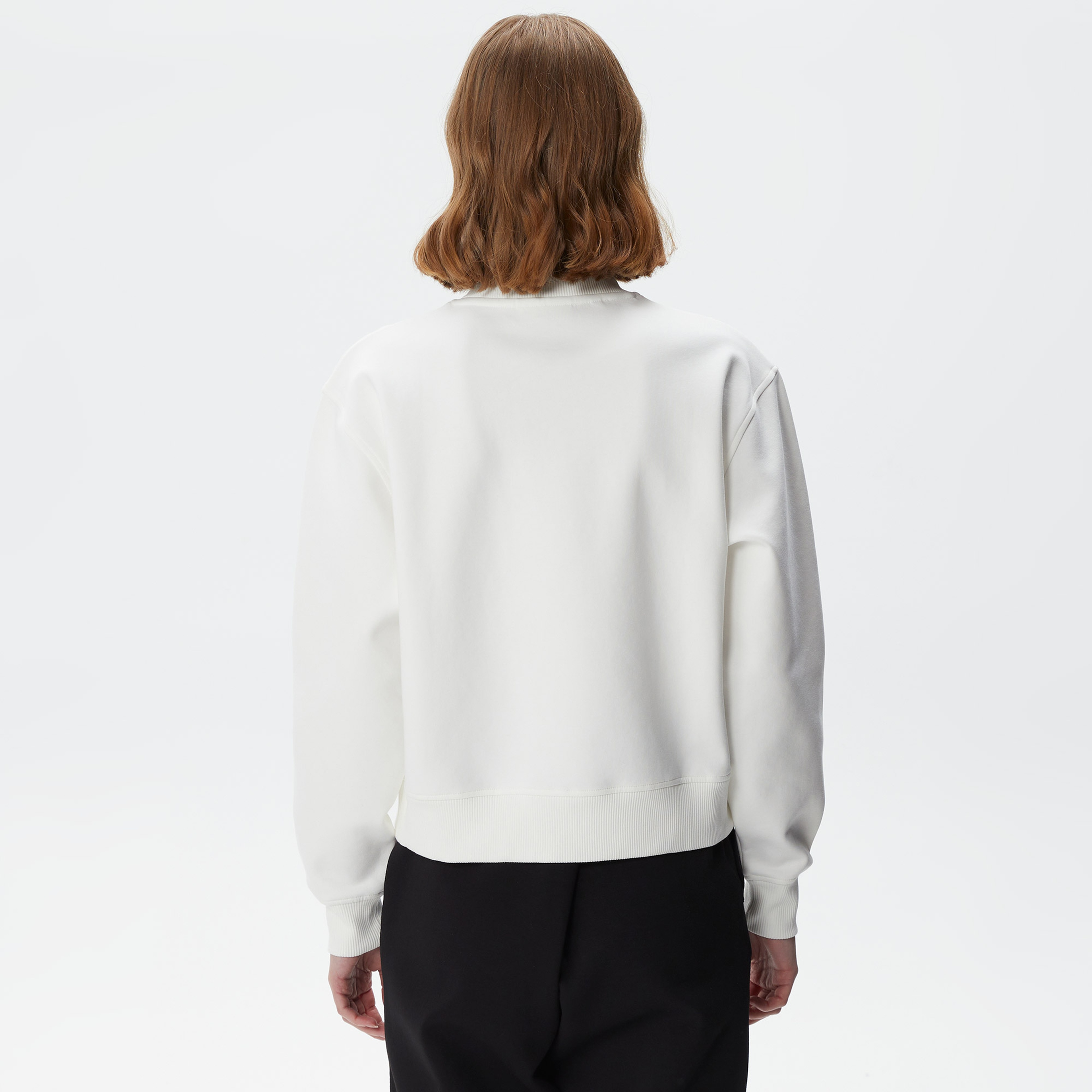 Kadın Relaxed Fit Bisiklet Yaka Baskılı Beyaz Sweatshirt