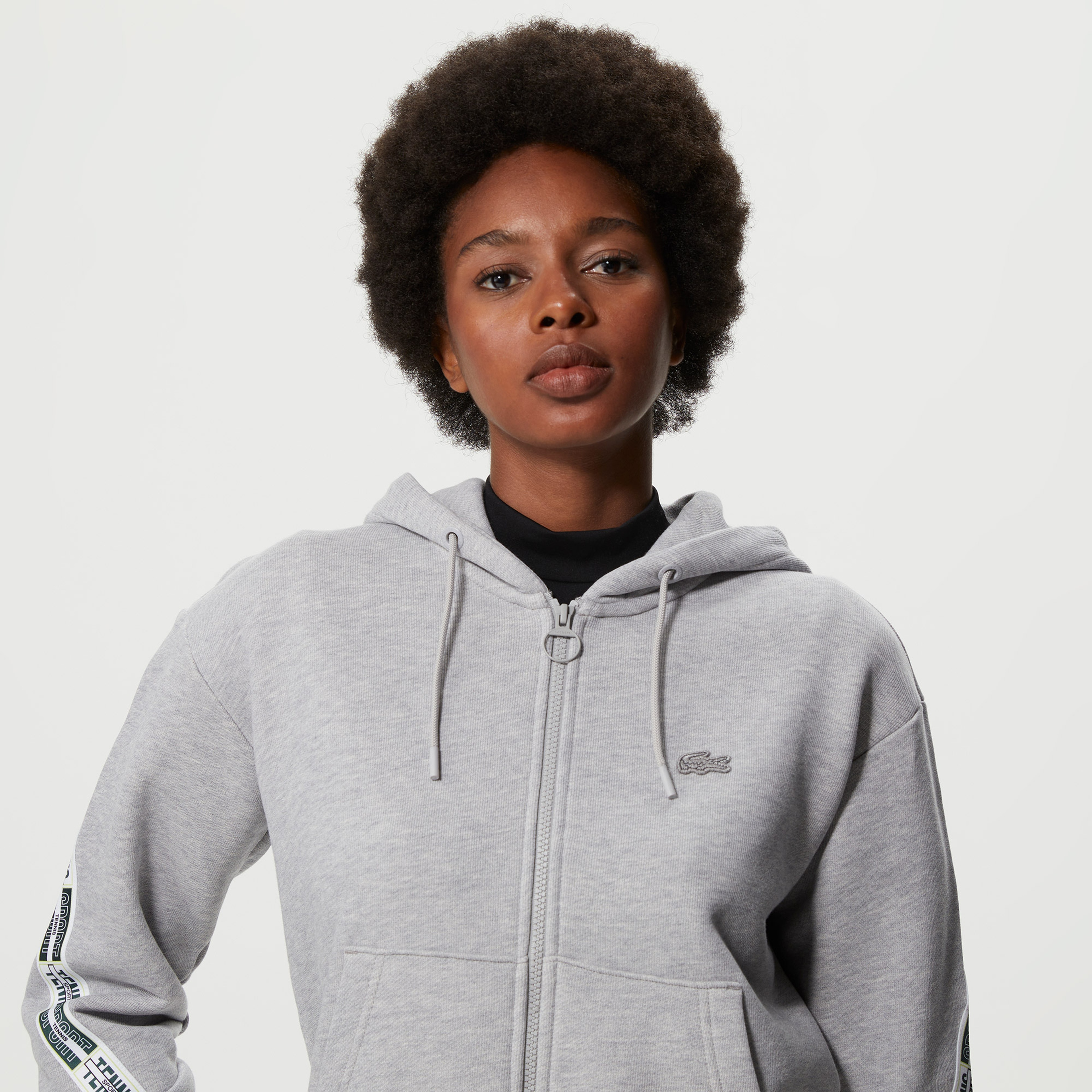 Kadın Crop Fit Kapüşonlu Baskılı Gri Sweatshirt