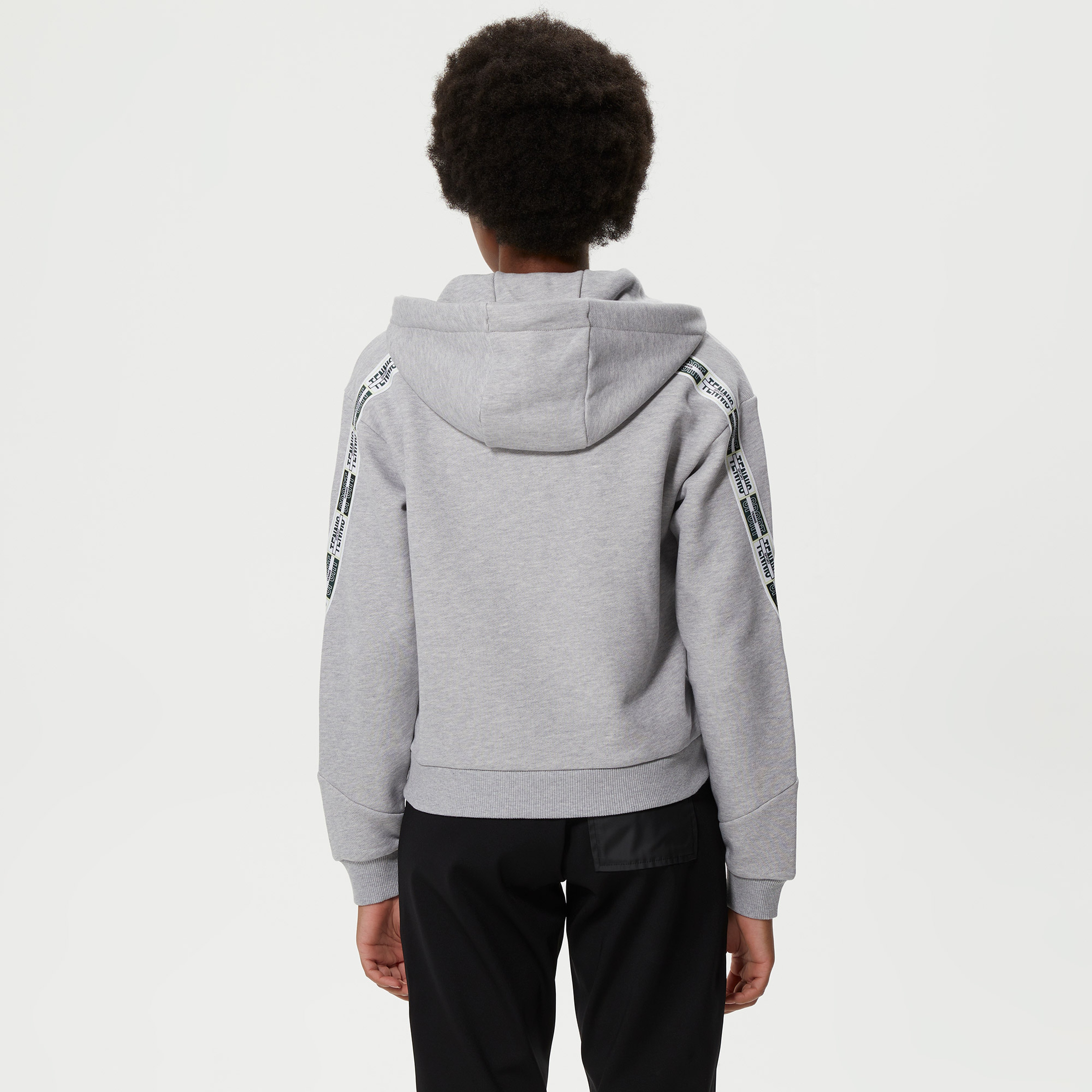 Kadın Crop Fit Kapüşonlu Baskılı Gri Sweatshirt