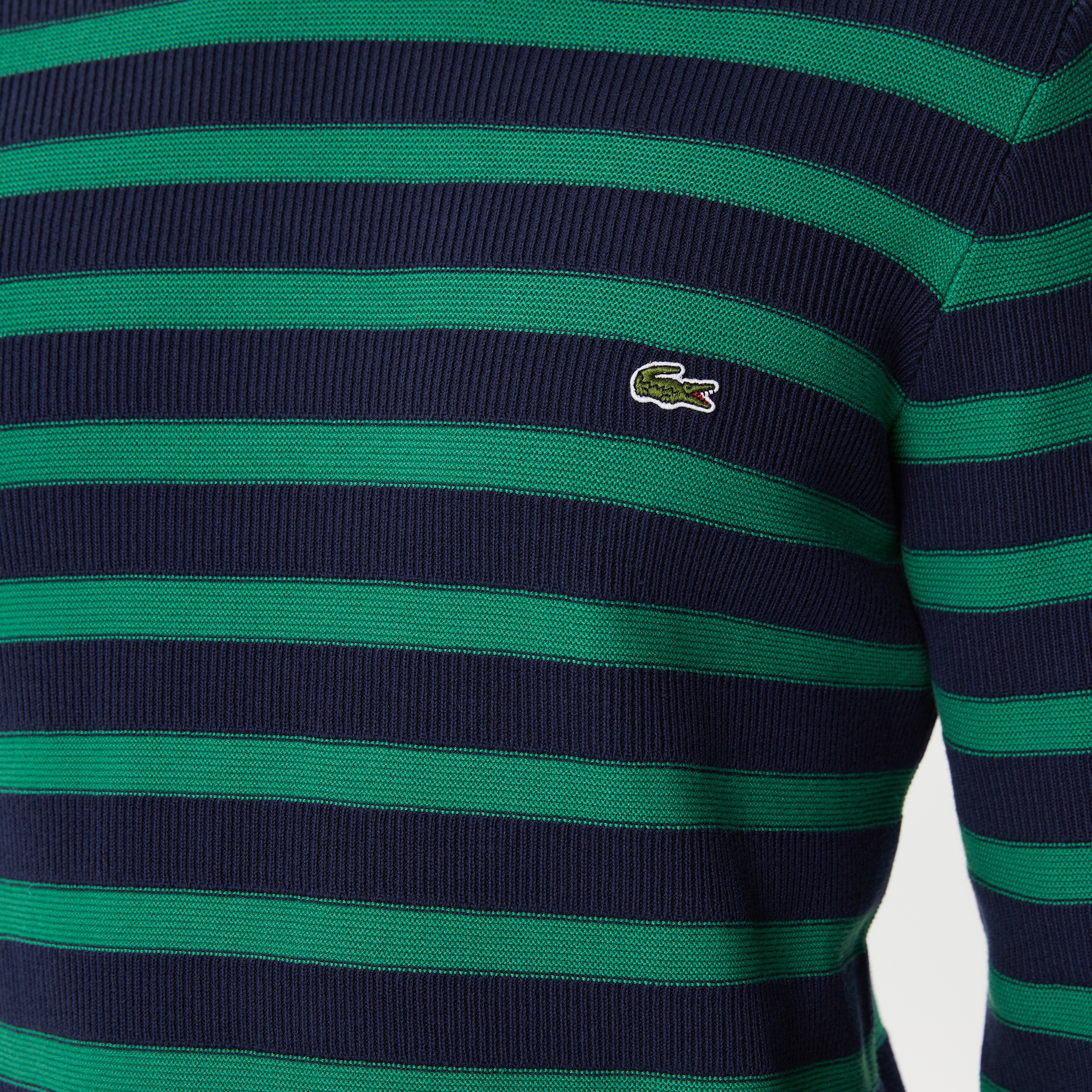 Erkek Regular Fit Uzun Kollu Bisiklet Yaka Çizgili Lacivert Triko