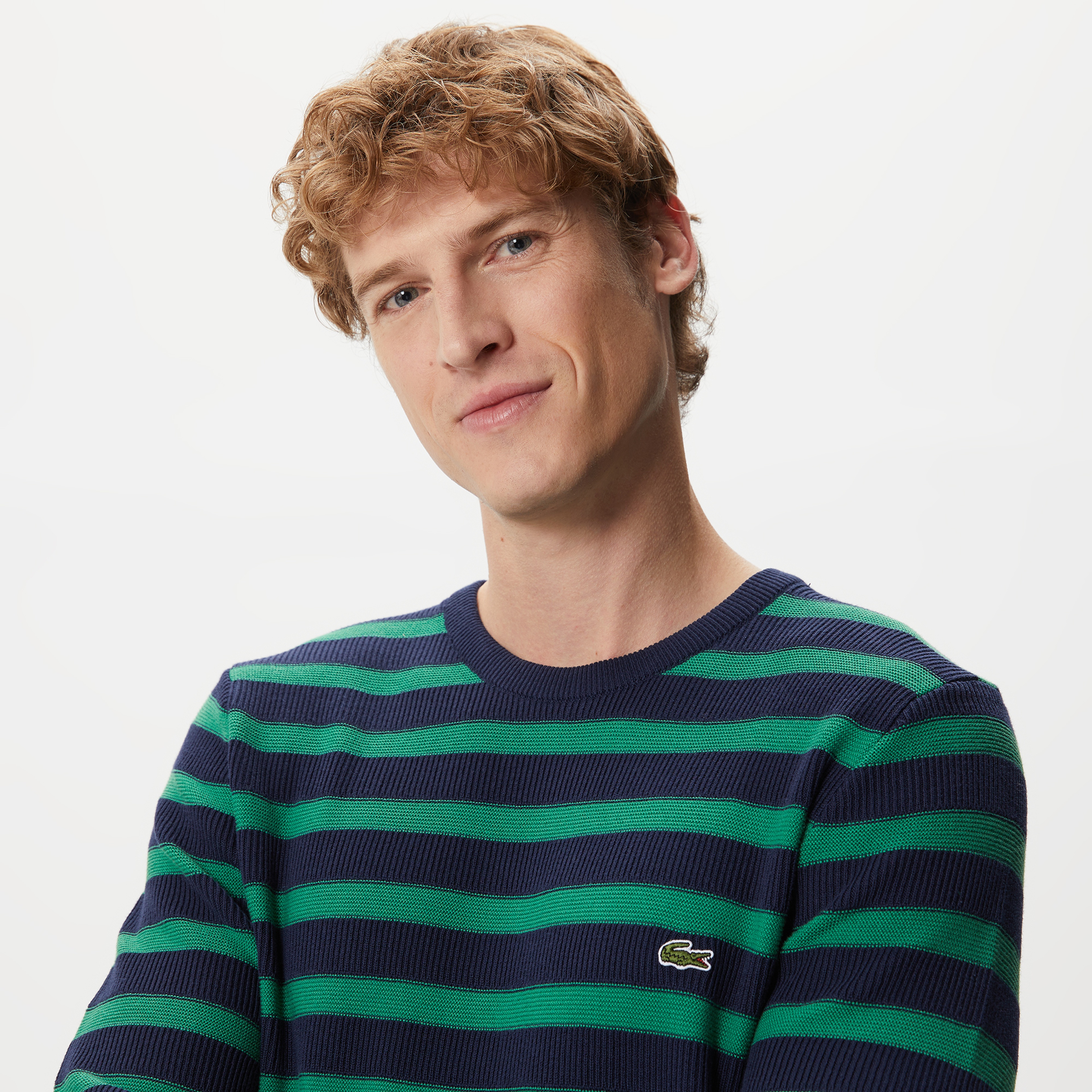 Erkek Regular Fit Uzun Kollu Bisiklet Yaka Çizgili Lacivert Triko