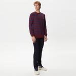 Erkek Regular Fit Uzun Kollu Bisiklet Yaka Çizgili Bordo Triko