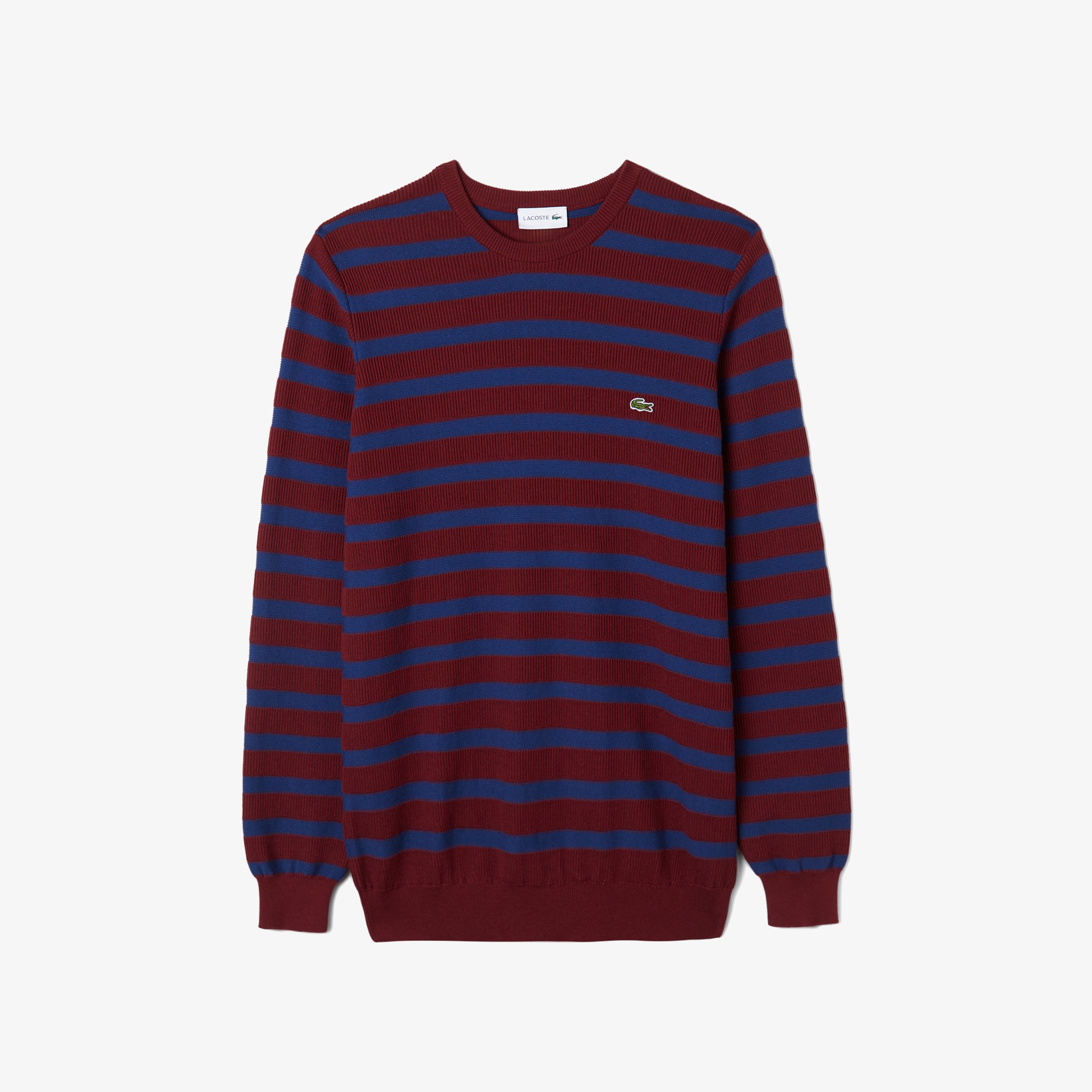 Erkek Regular Fit Uzun Kollu Bisiklet Yaka Çizgili Bordo Triko