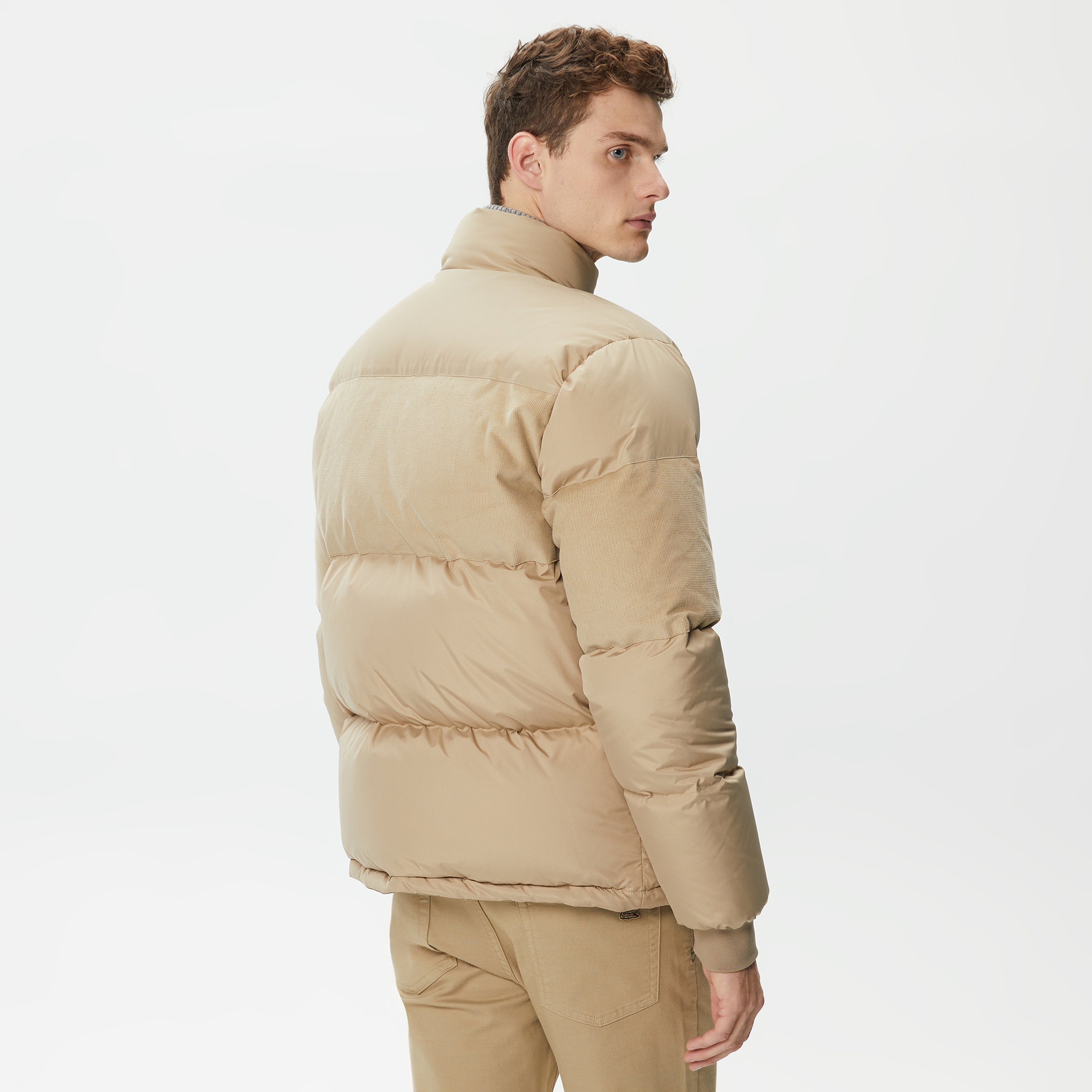 Erkek Gömlek Yaka Renk Bloklu Bej Mont