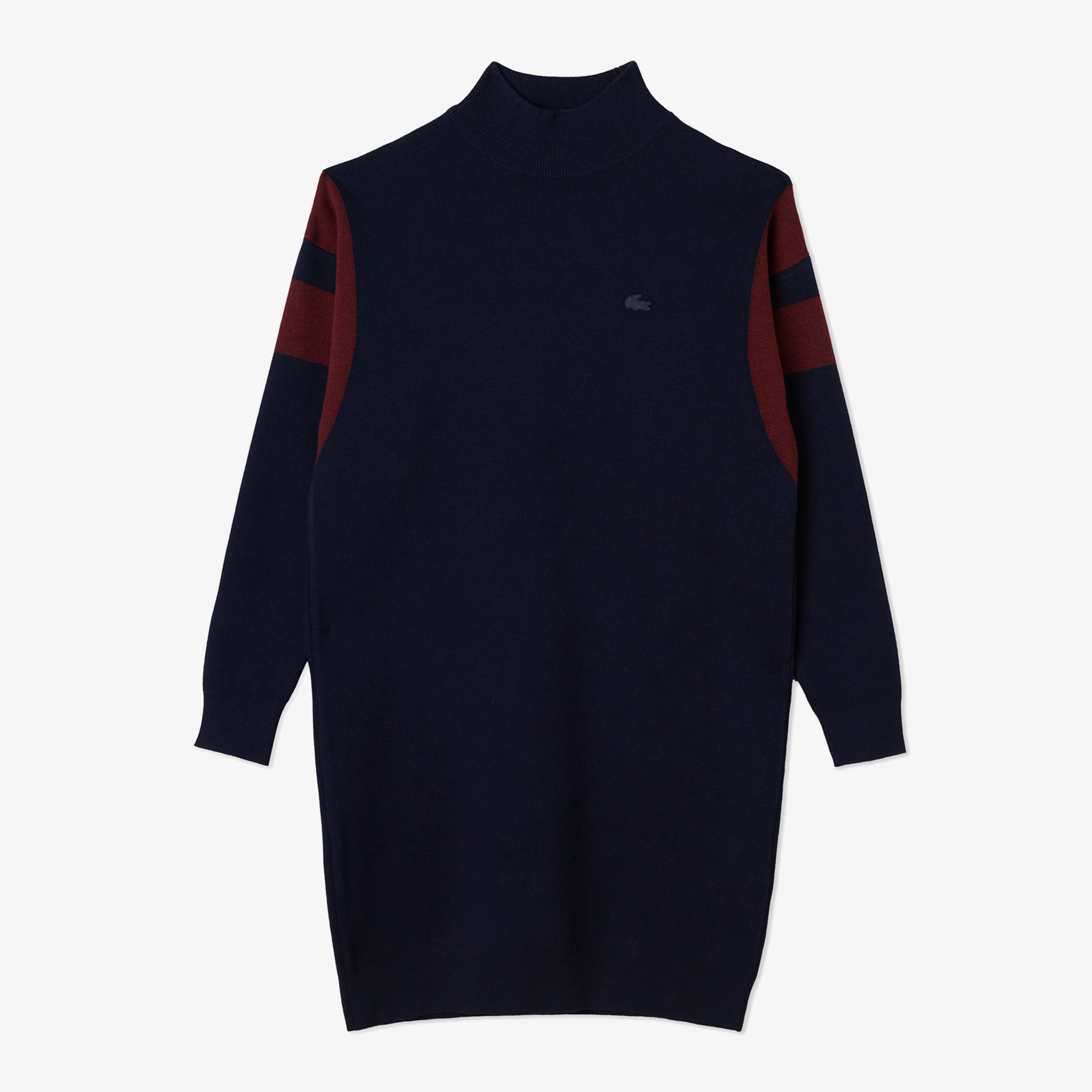 Kadın Loose Fit Uzun Kollu Bisiklet Yaka Lacivert Elbise