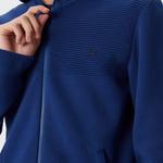 Erkek Regular Fit Uzun Kollu Kapüşonlu Desenli Koyu Mavi Triko