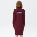 Kadın Loose Fit Uzun Kollu Dik Yaka Baskılı Bordo Elbise