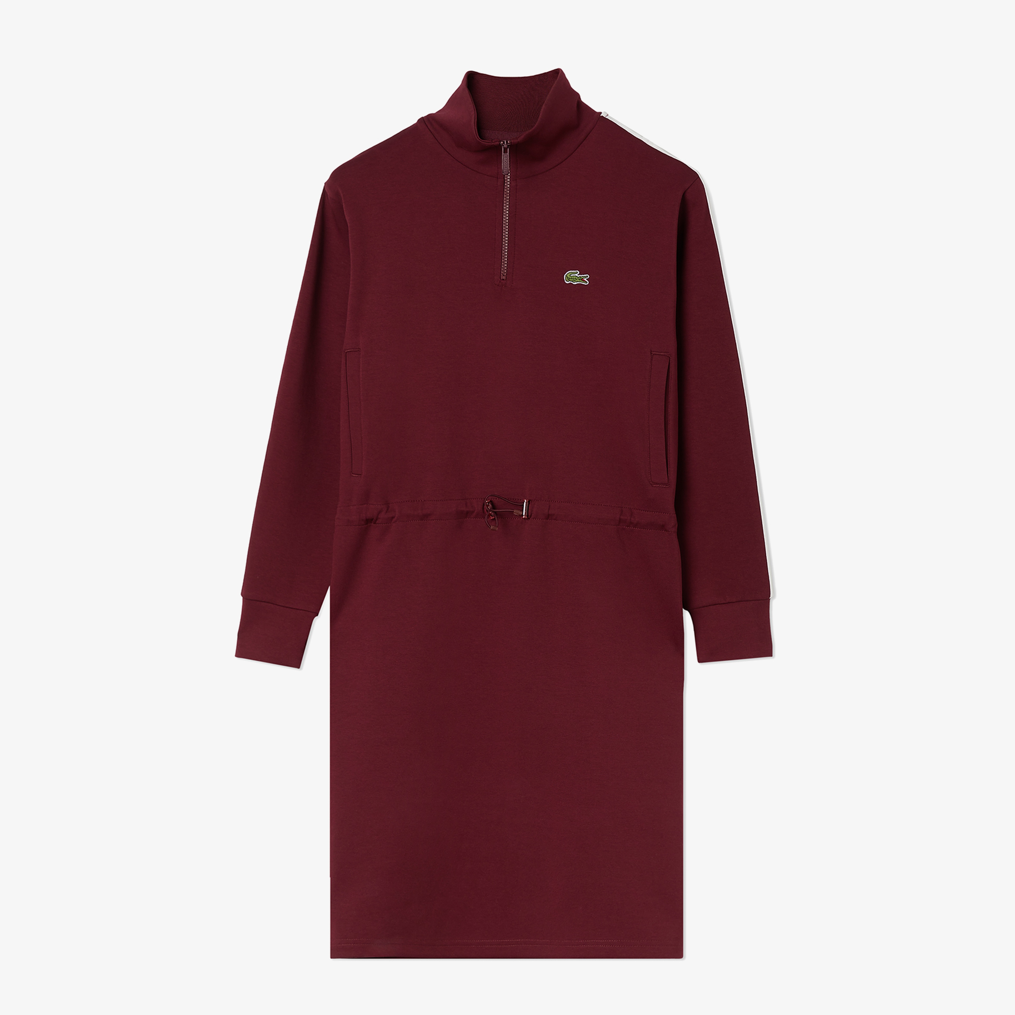 Kadın Loose Fit Uzun Kollu Dik Yaka Baskılı Bordo Elbise