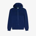 Erkek Regular Fit Uzun Kollu Kapüşonlu Desenli Koyu Mavi Triko