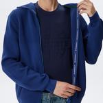 Erkek Regular Fit Uzun Kollu Kapüşonlu Desenli Koyu Mavi Triko