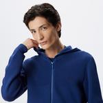 Erkek Regular Fit Uzun Kollu Kapüşonlu Desenli Koyu Mavi Triko