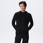 Erkek Regular Fit Uzun Kollu Kapüşonlu Desenli Siyah Triko