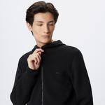 Erkek Regular Fit Uzun Kollu Kapüşonlu Desenli Siyah Triko