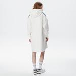 Kadın Loose Fit Truvakar Kollu Kapüşonlu Baskılı Beyaz Elbise